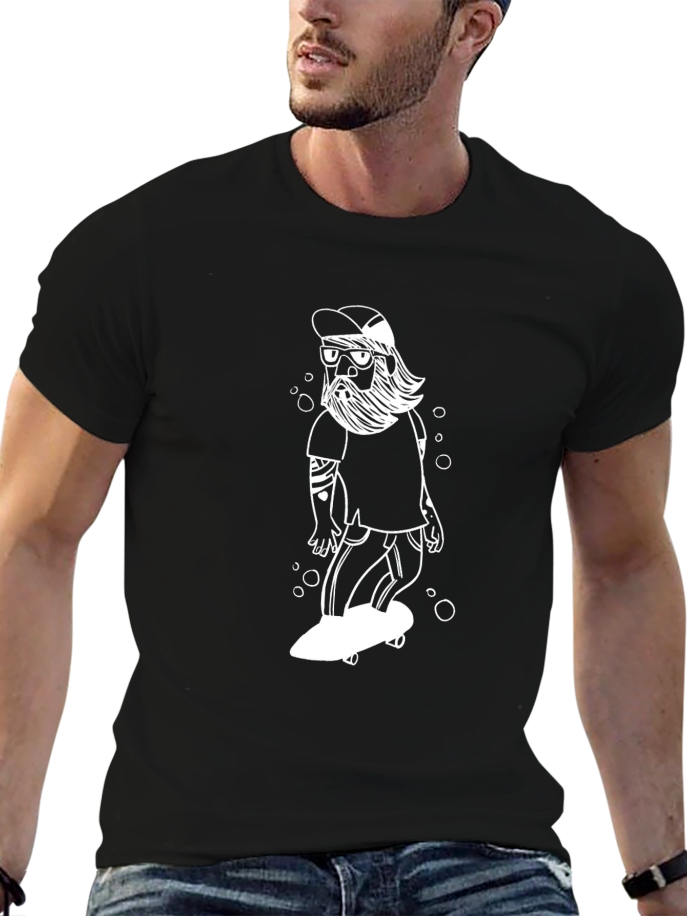 Cool Skater Graphic Tee - Black Cotton Shirt