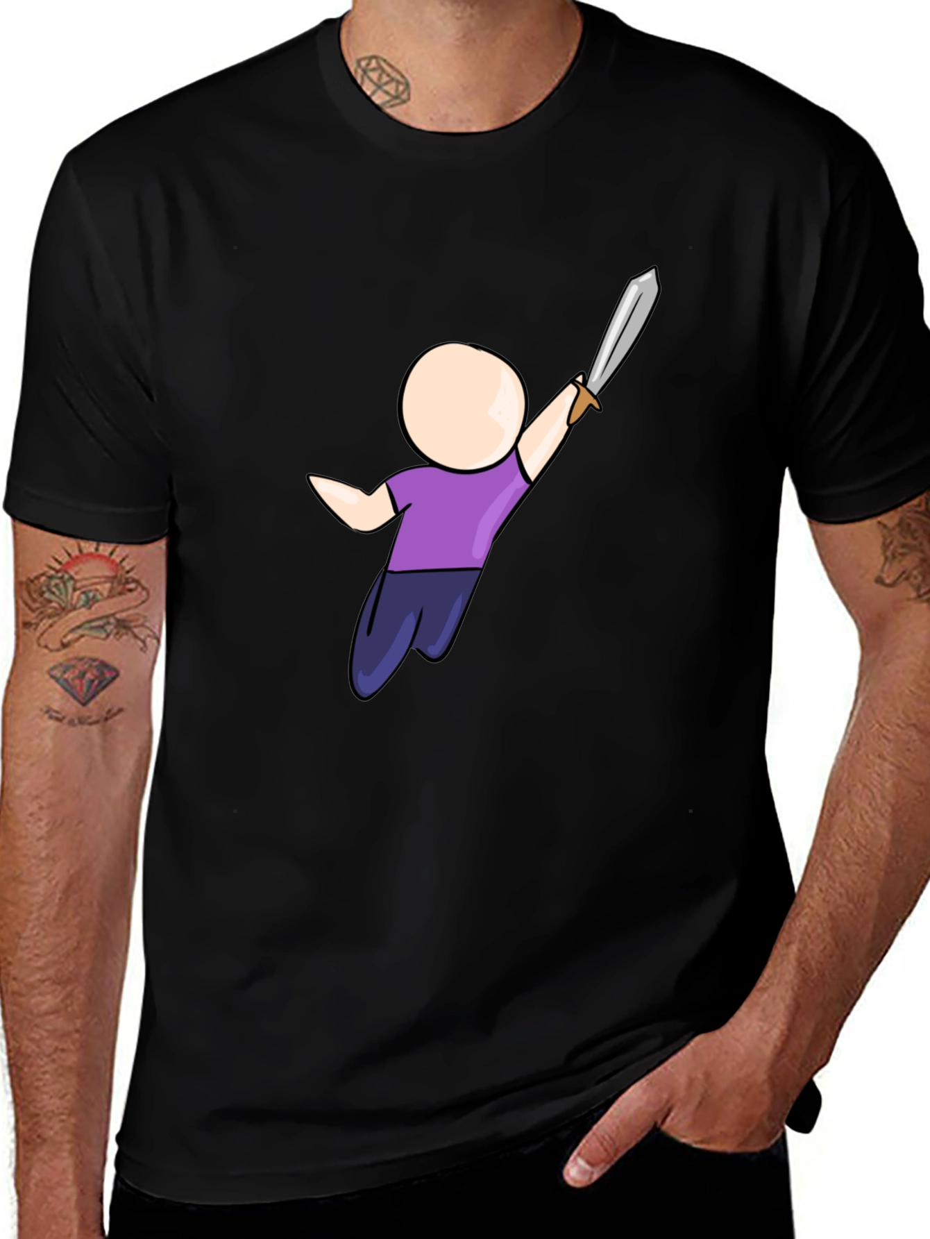 Cartoon Warrior Black T-Shirt