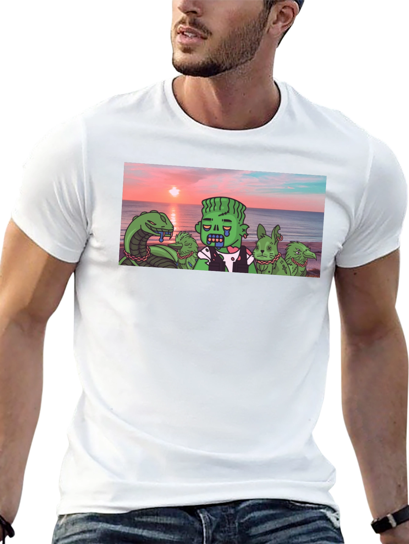 Cartoon Graphic Tee - Sea Monster & Zombie