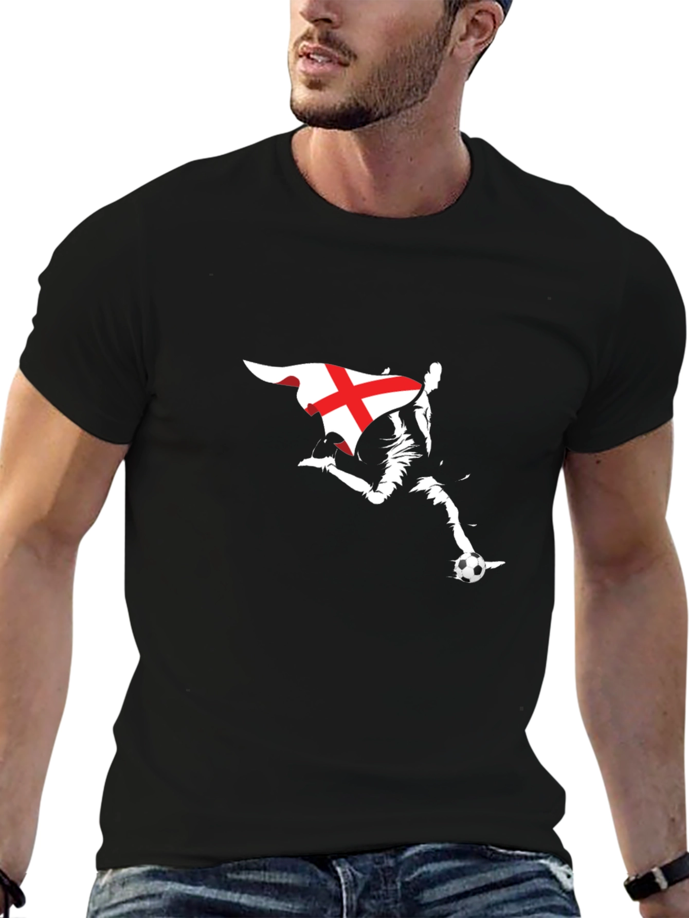 England Flag Soccer T-Shirt - Black
