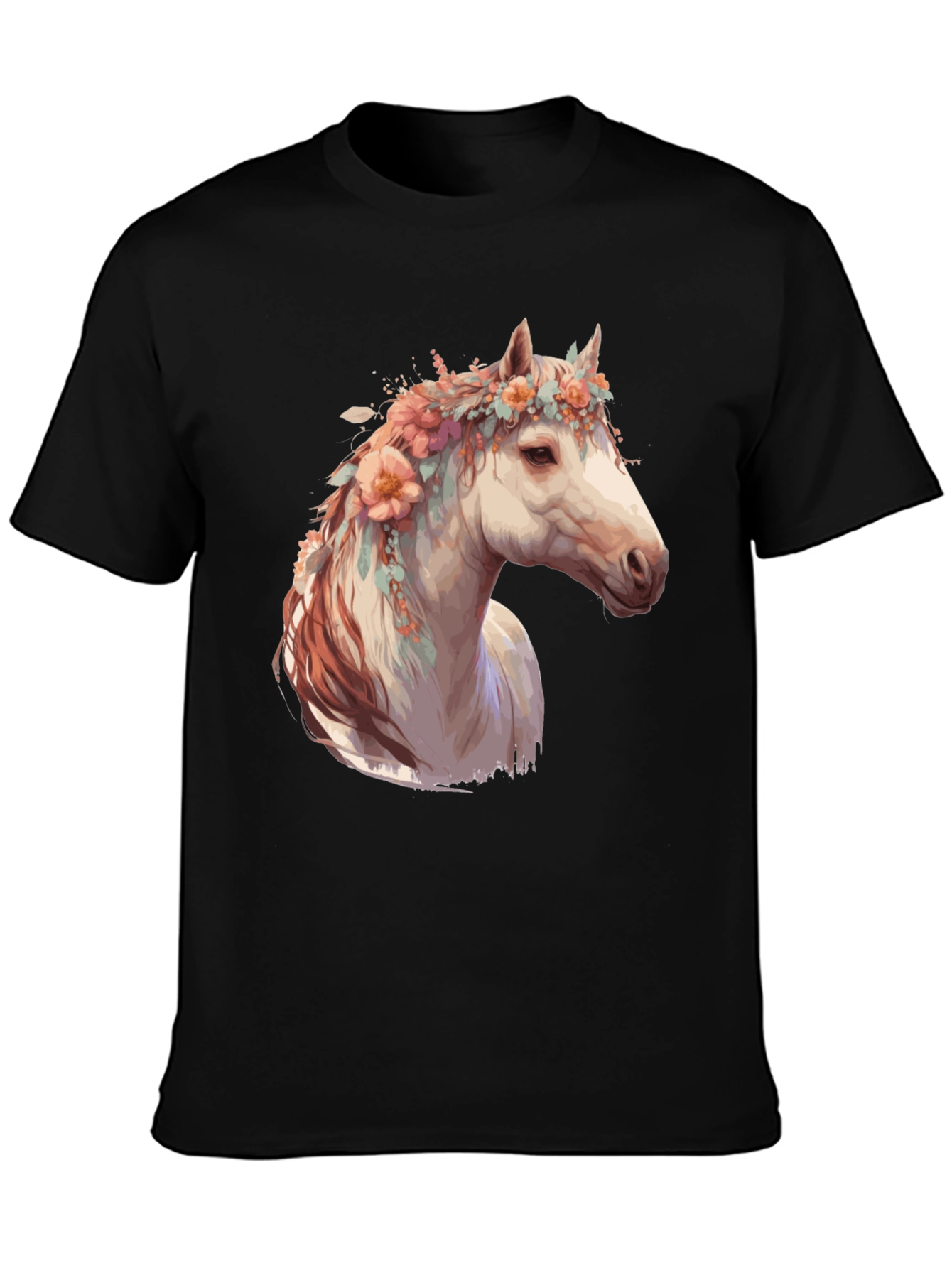 Floral Horse Head Black Graphic Tee