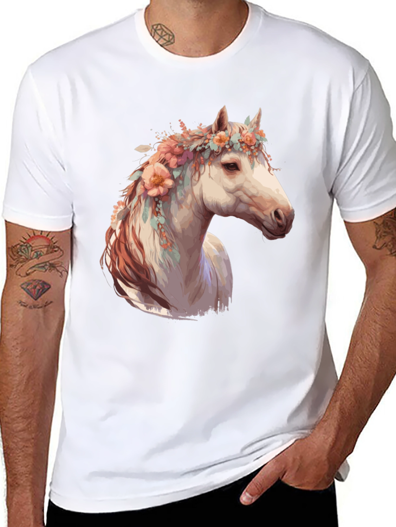 Floral Horse Head Black Graphic Tee