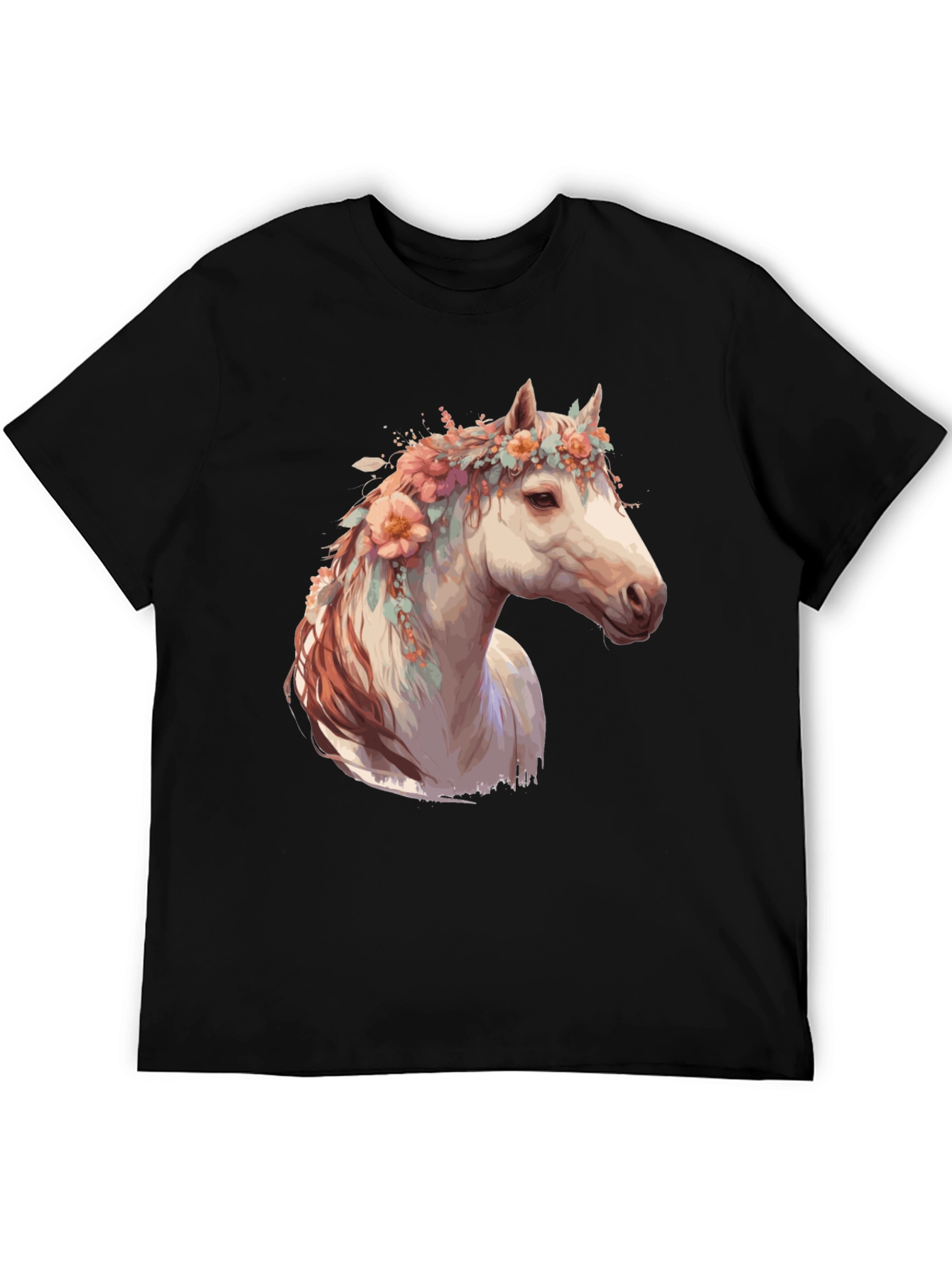 Floral Horse Head Black Graphic Tee