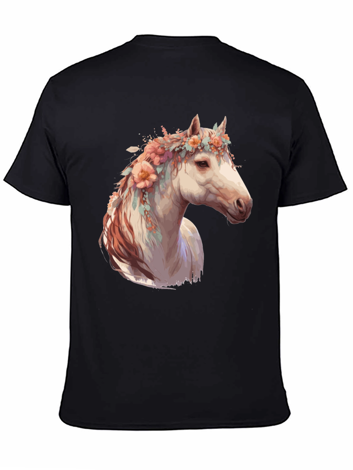 Floral Horse Head Black Graphic Tee