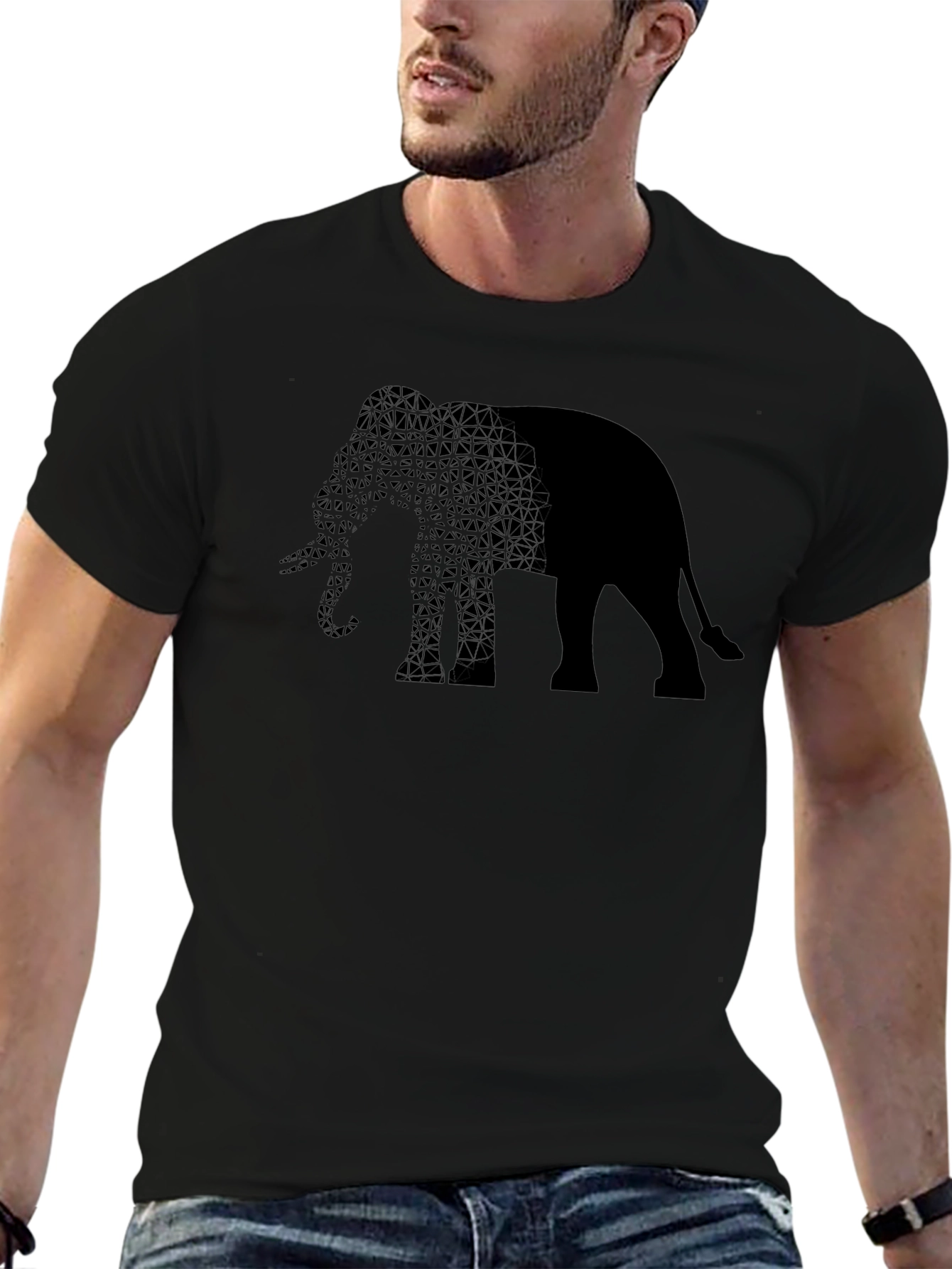 Elephant Print Mens T-Shirt - Stylish Black Tee