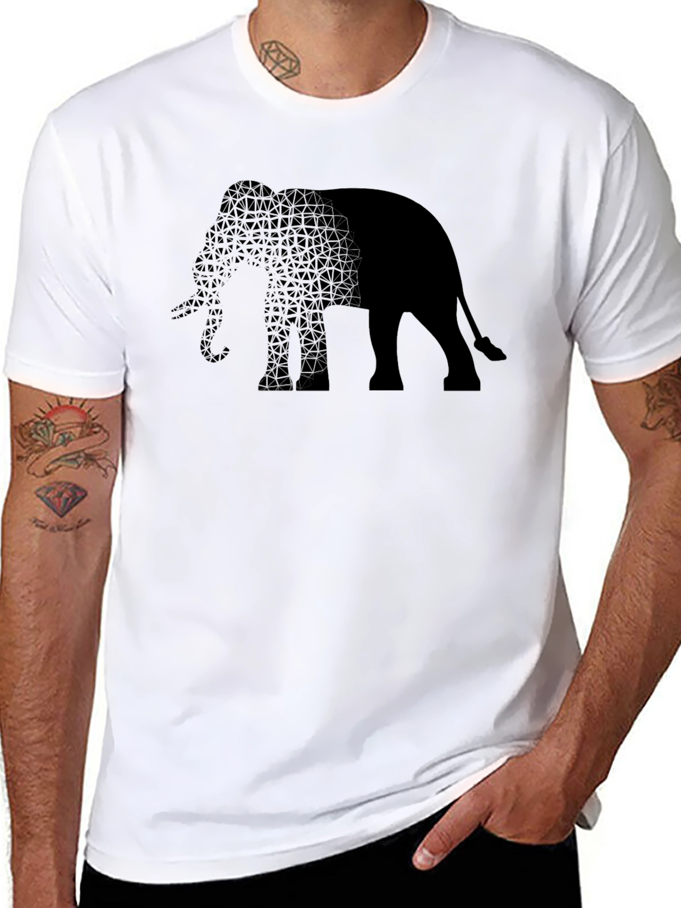 Elephant Print Mens T-Shirt - Stylish Black Tee