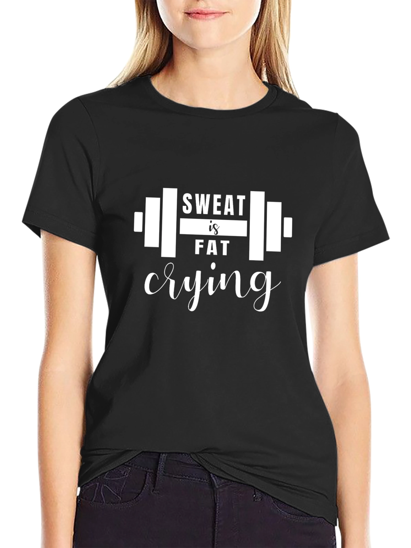 Sweat is Fat Crying Graphic T-Shirt - Black