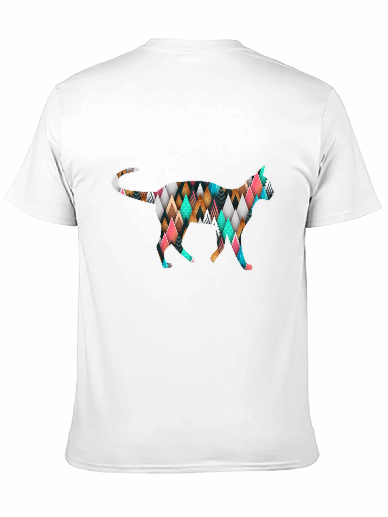 Geometric Cat T-Shirt - Black Cotton Blend