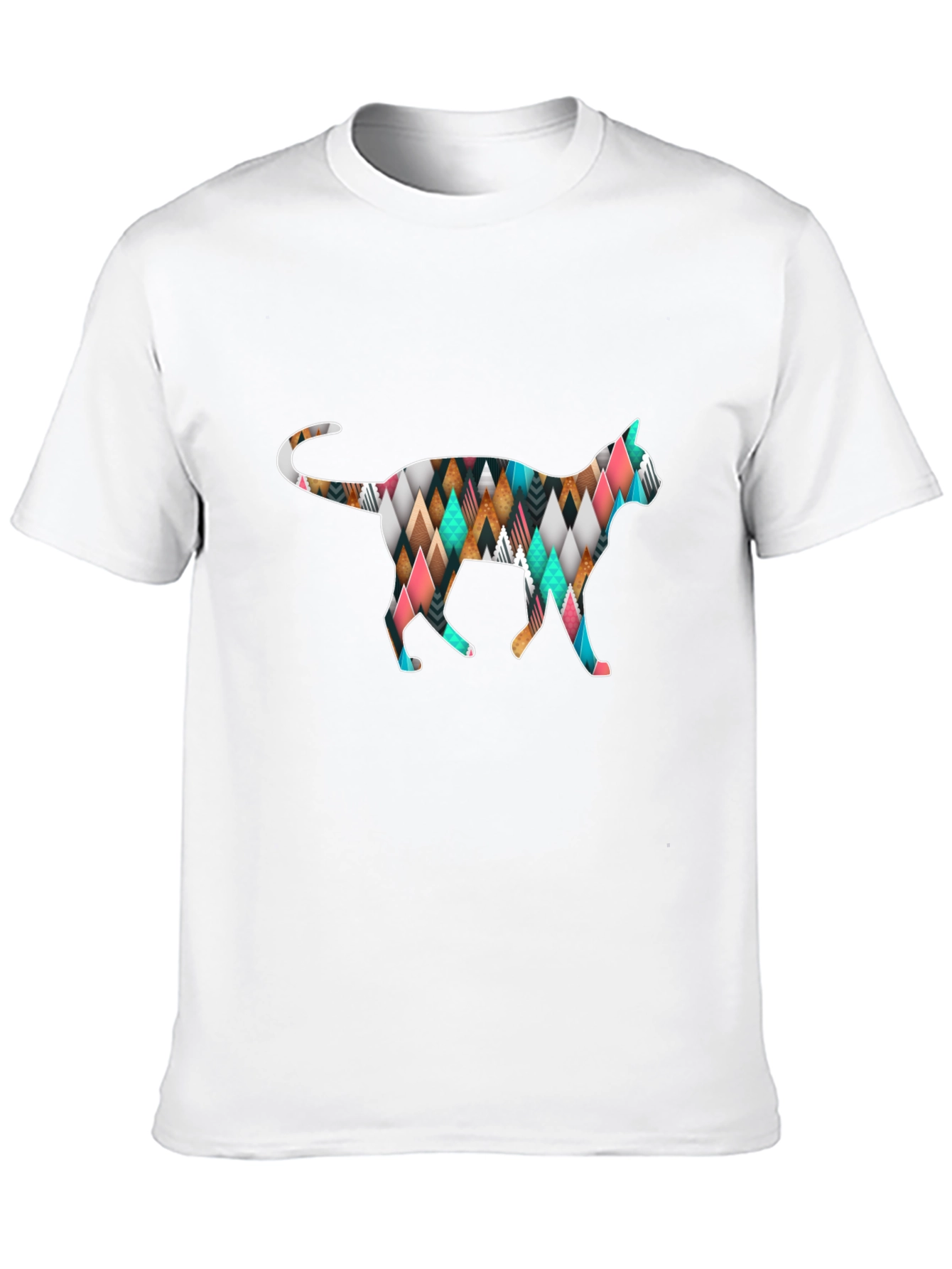 Geometric Cat T-Shirt - Black Cotton Blend