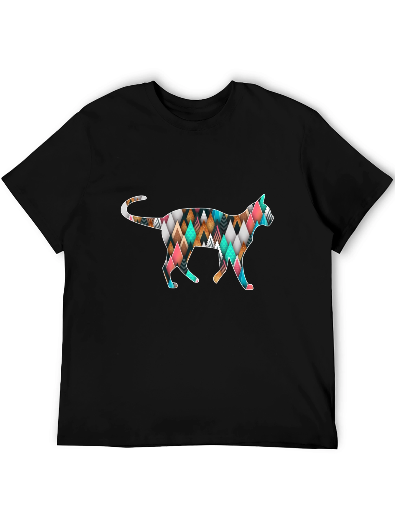 Geometric Cat T-Shirt - Black Cotton Blend