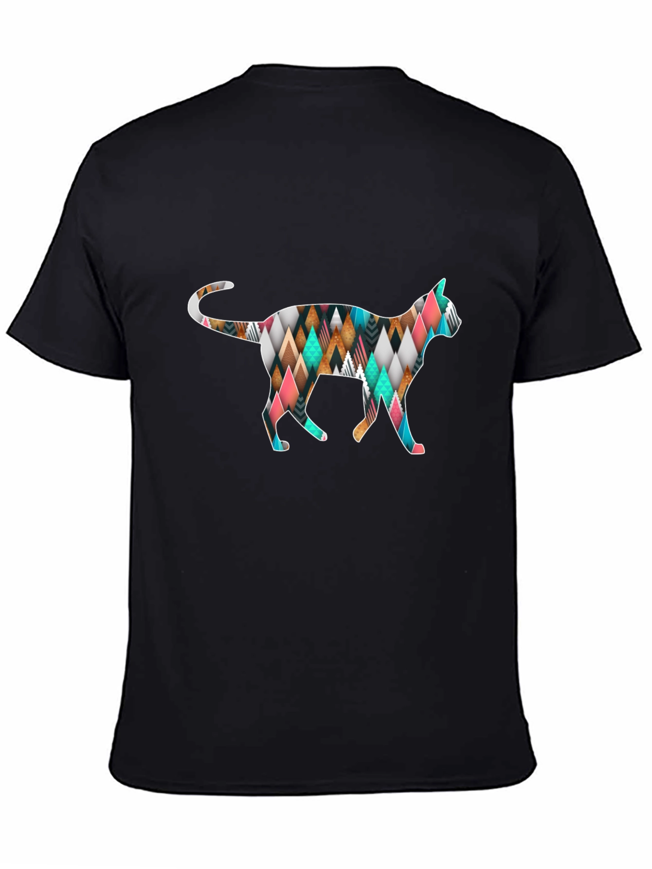 Geometric Cat T-Shirt - Black Cotton Blend