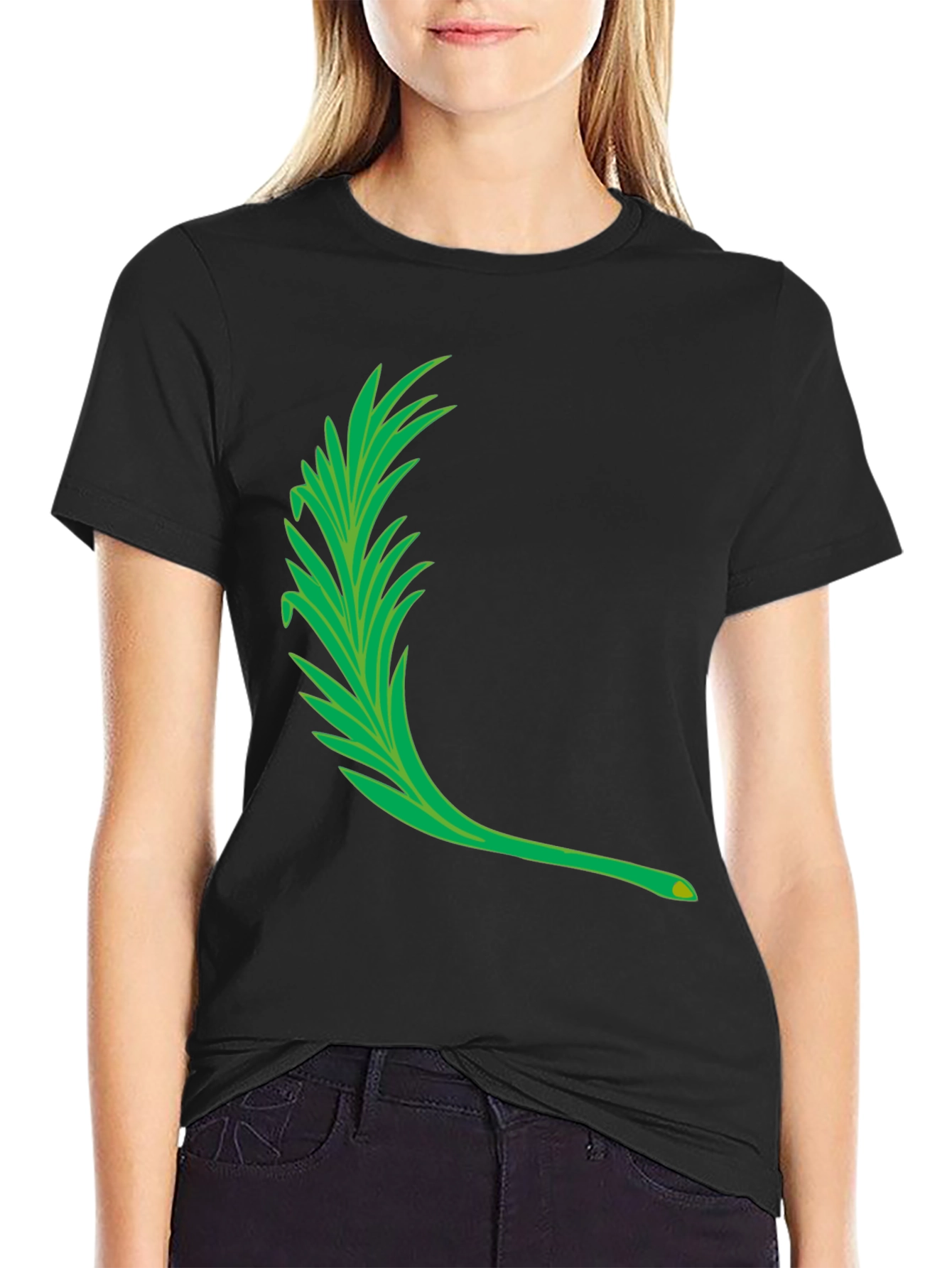 Mens Black T-Shirt with Green Leaf Graphic
