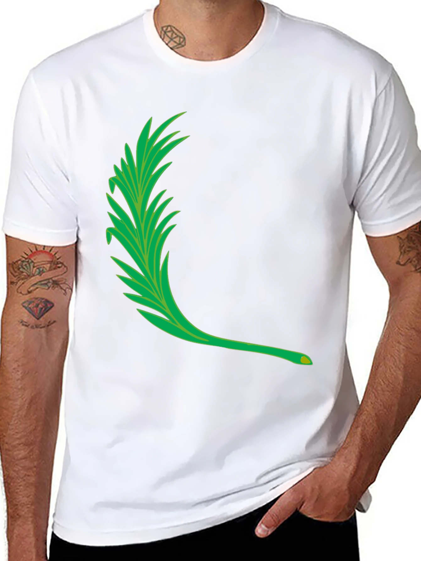 Mens Black T-Shirt with Green Leaf Graphic