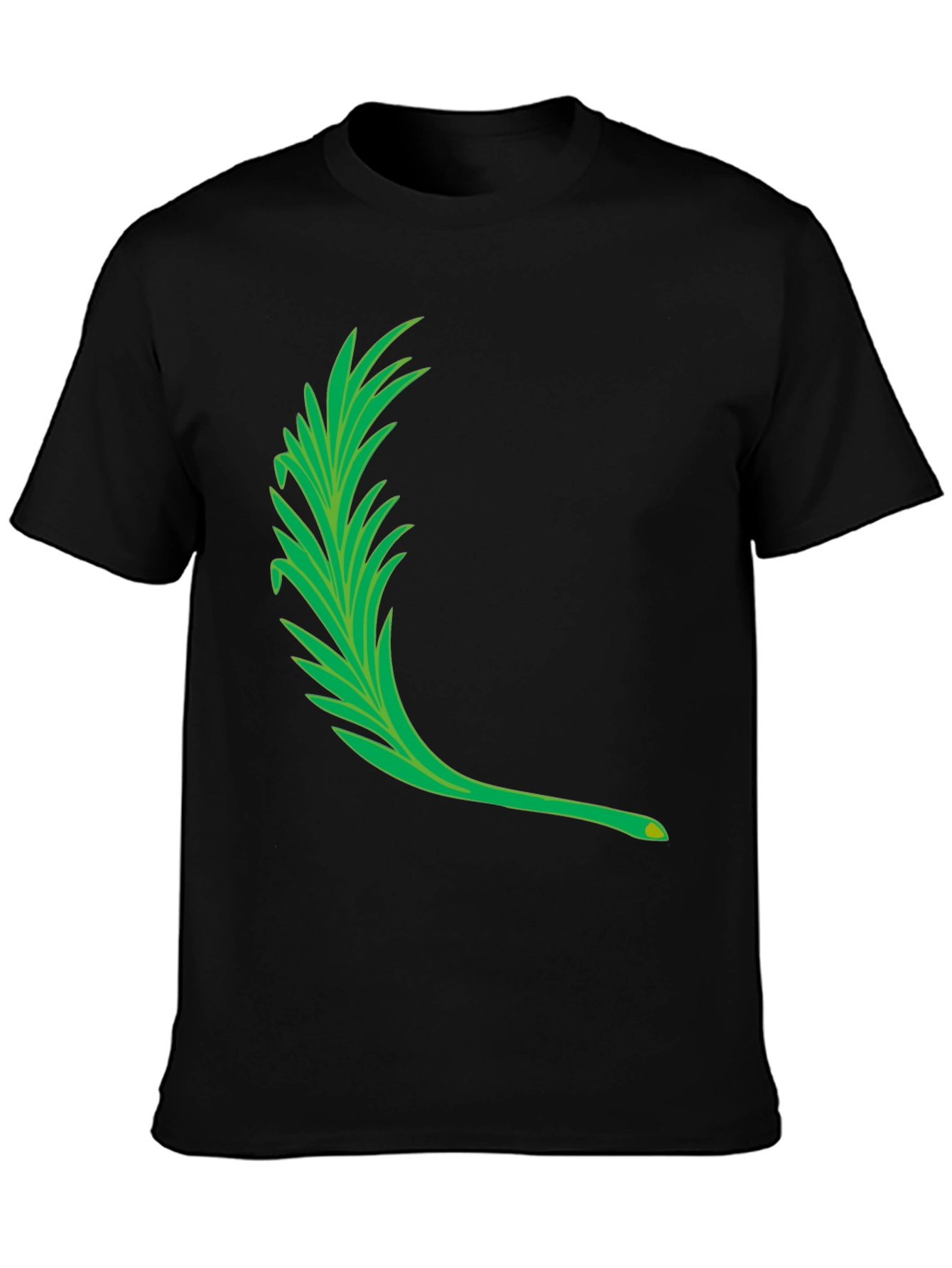 Mens Black T-Shirt with Green Leaf Graphic