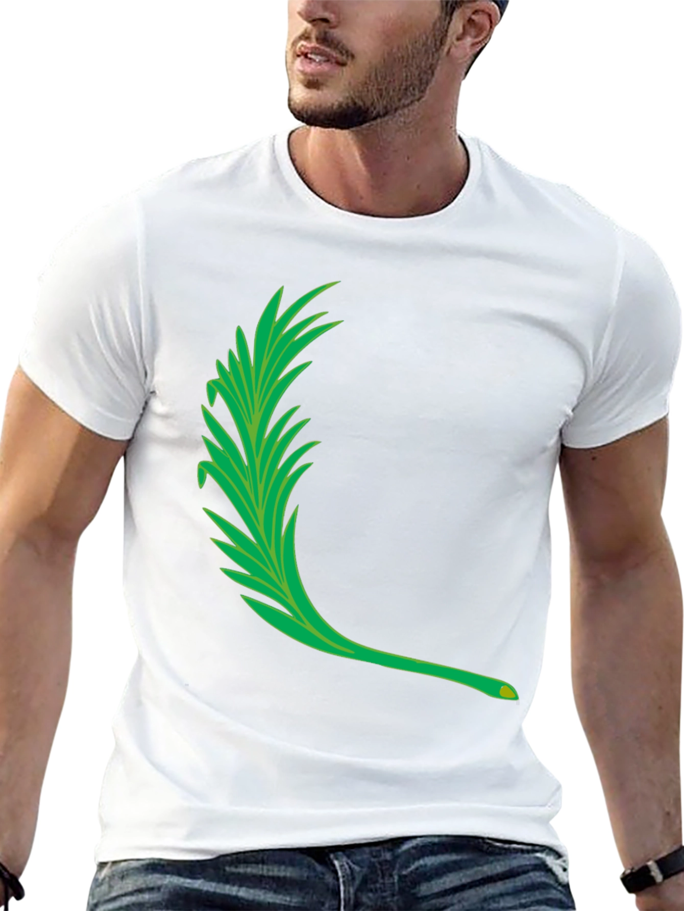 Mens Black T-Shirt with Green Leaf Graphic