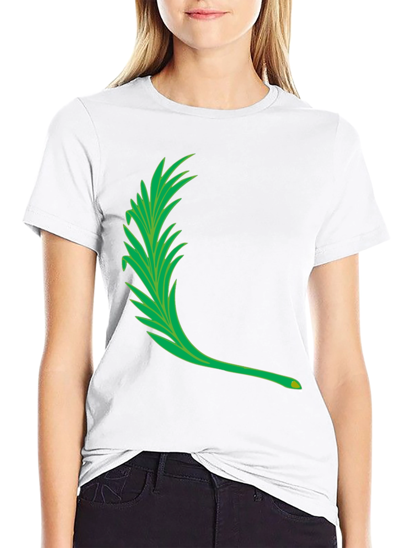 Mens Black T-Shirt with Green Leaf Graphic