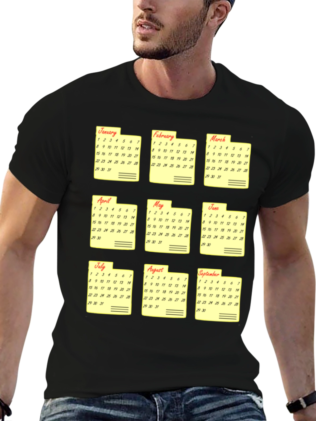 Calendar Months Graphic Print T-Shirt