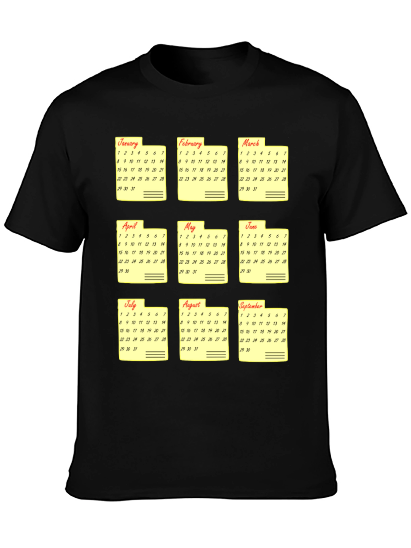 Calendar Months Graphic Print T-Shirt