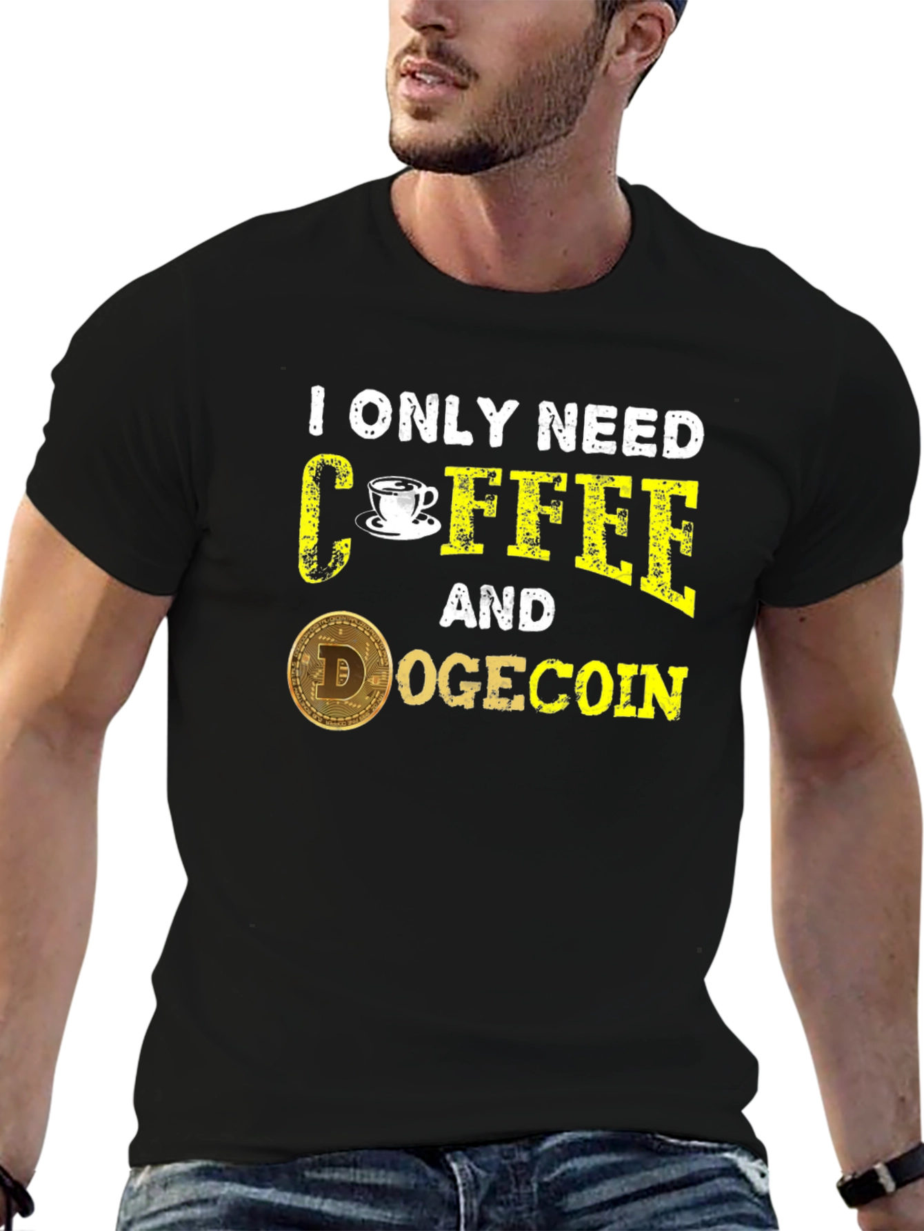 Coffee & Dogecoin Black T-Shirt