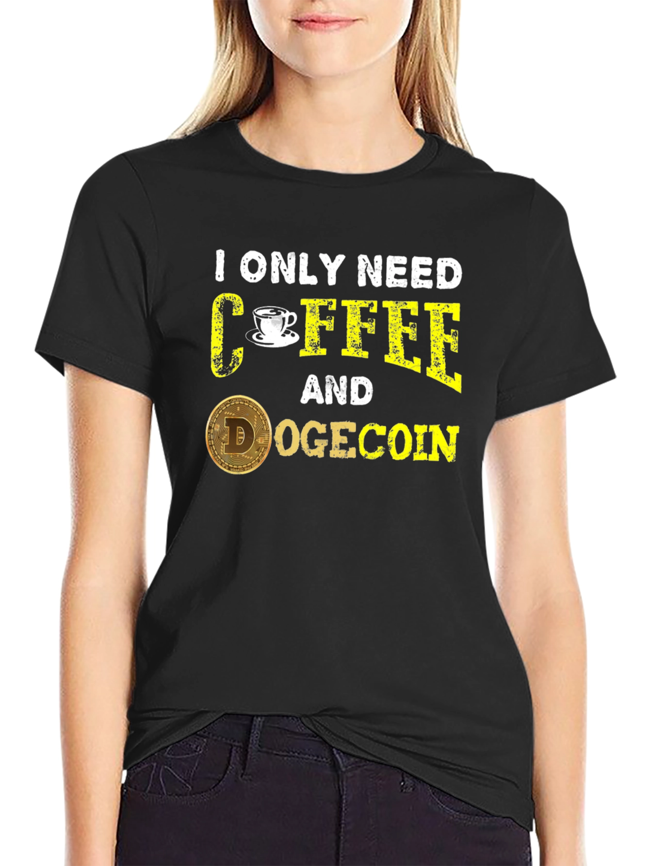 Coffee & Dogecoin Black T-Shirt
