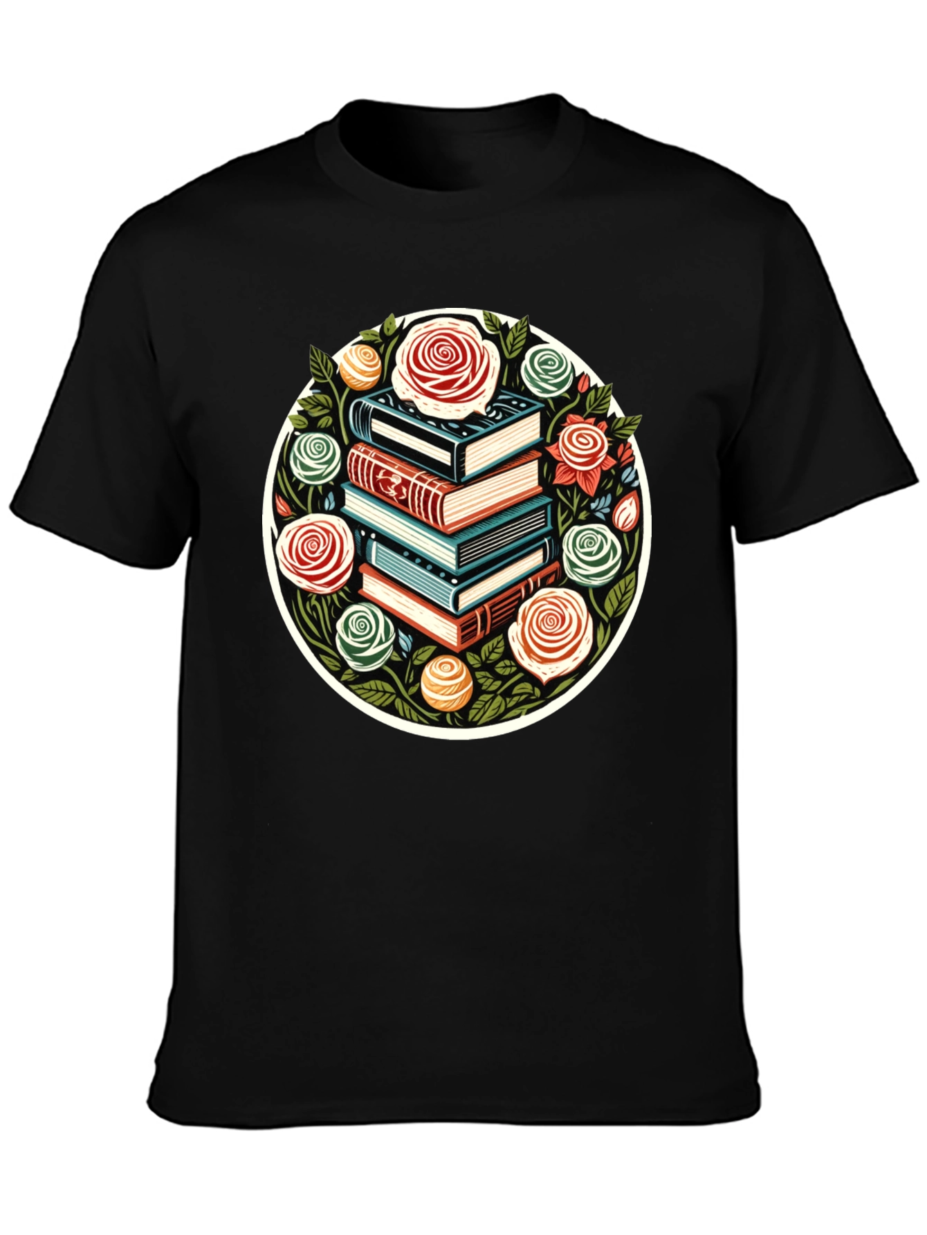Book Stack & Roses Graphic Tee
