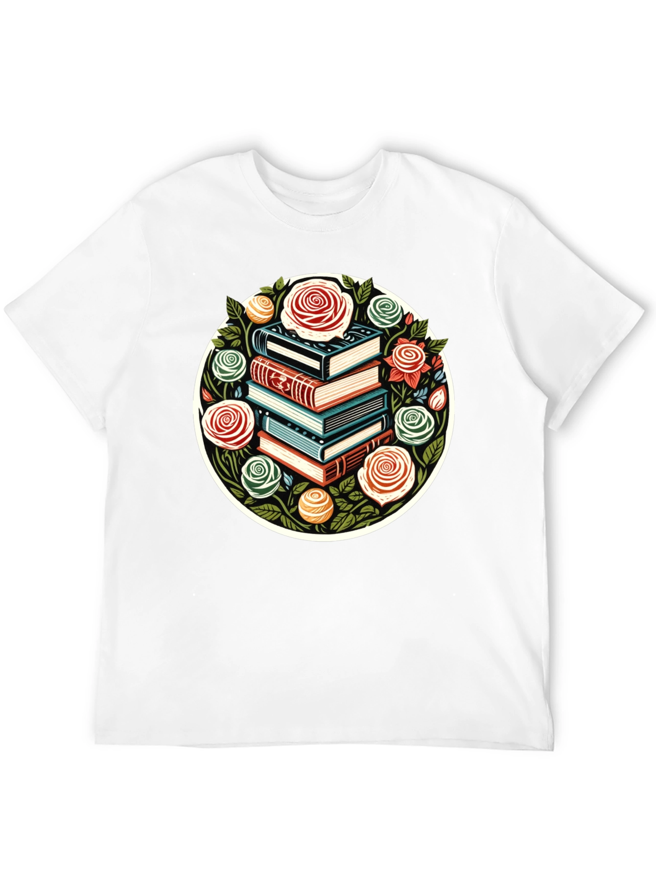 Book Stack & Roses Graphic Tee
