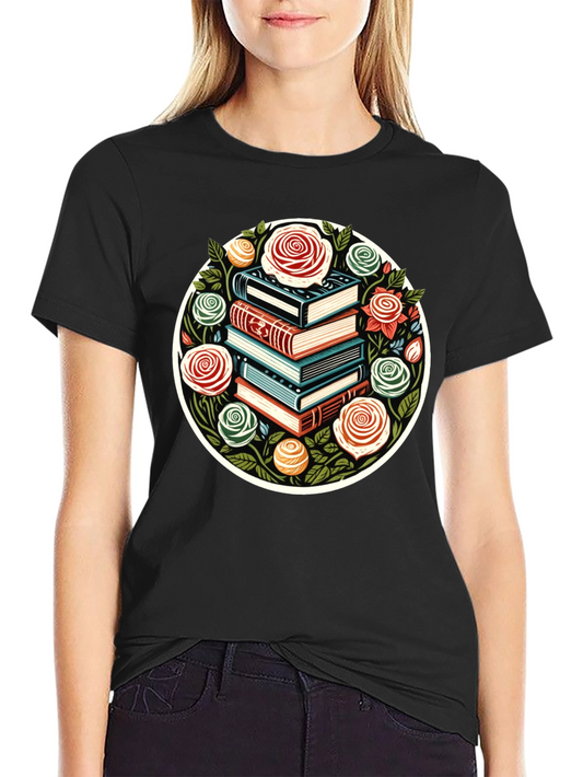 Book Stack & Roses Graphic Tee