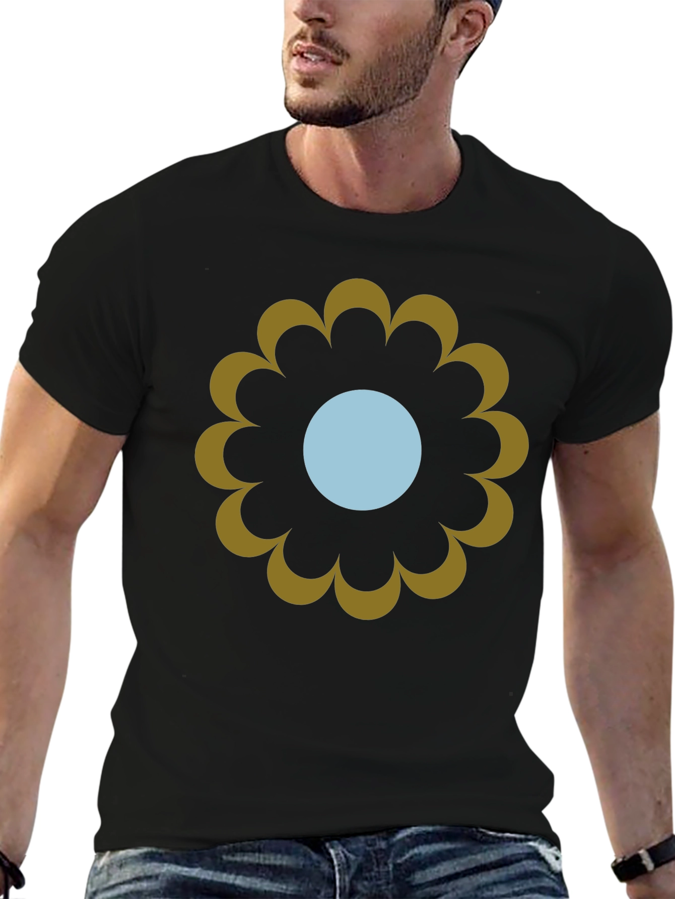 Retro Flower Graphic Tee - Casual Black T-Shirt