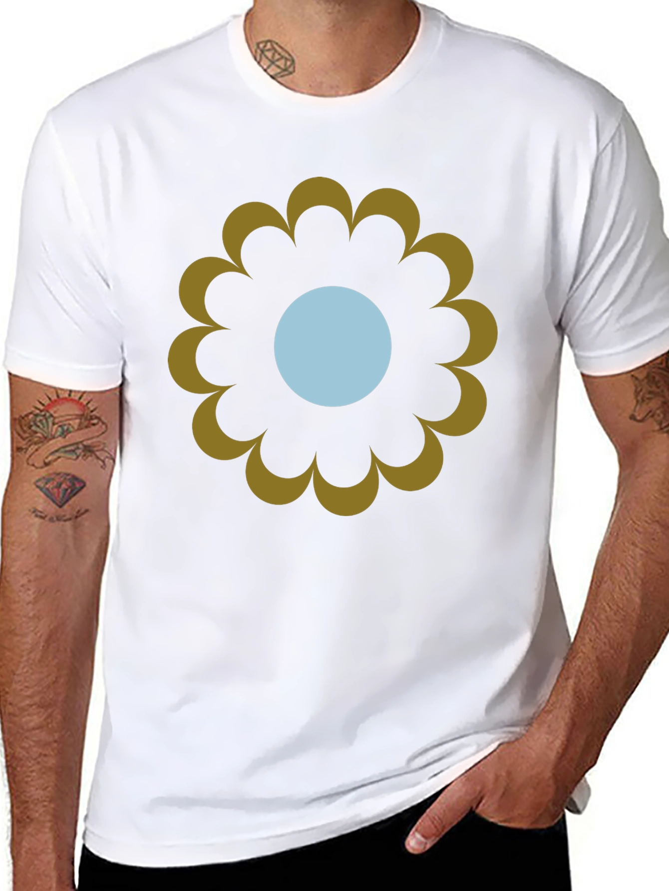 Retro Flower Graphic Tee - Casual Black T-Shirt