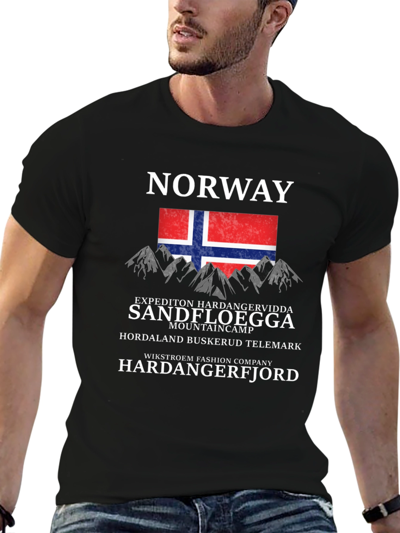 Norway Mountain Graphic Black T-Shirt