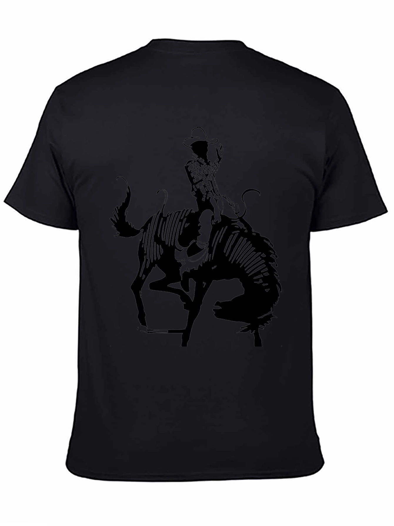 Cowboy Riding Bull Black T-Shirt Rodeo Style