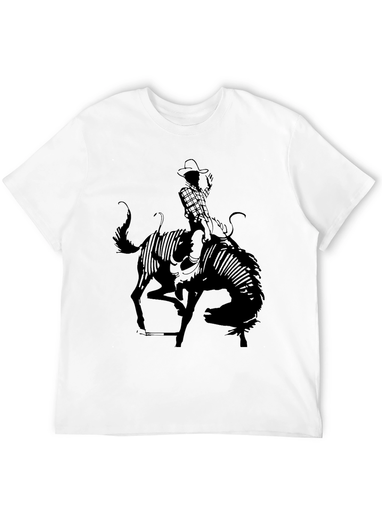 Cowboy Riding Bull Black T-Shirt Rodeo Style