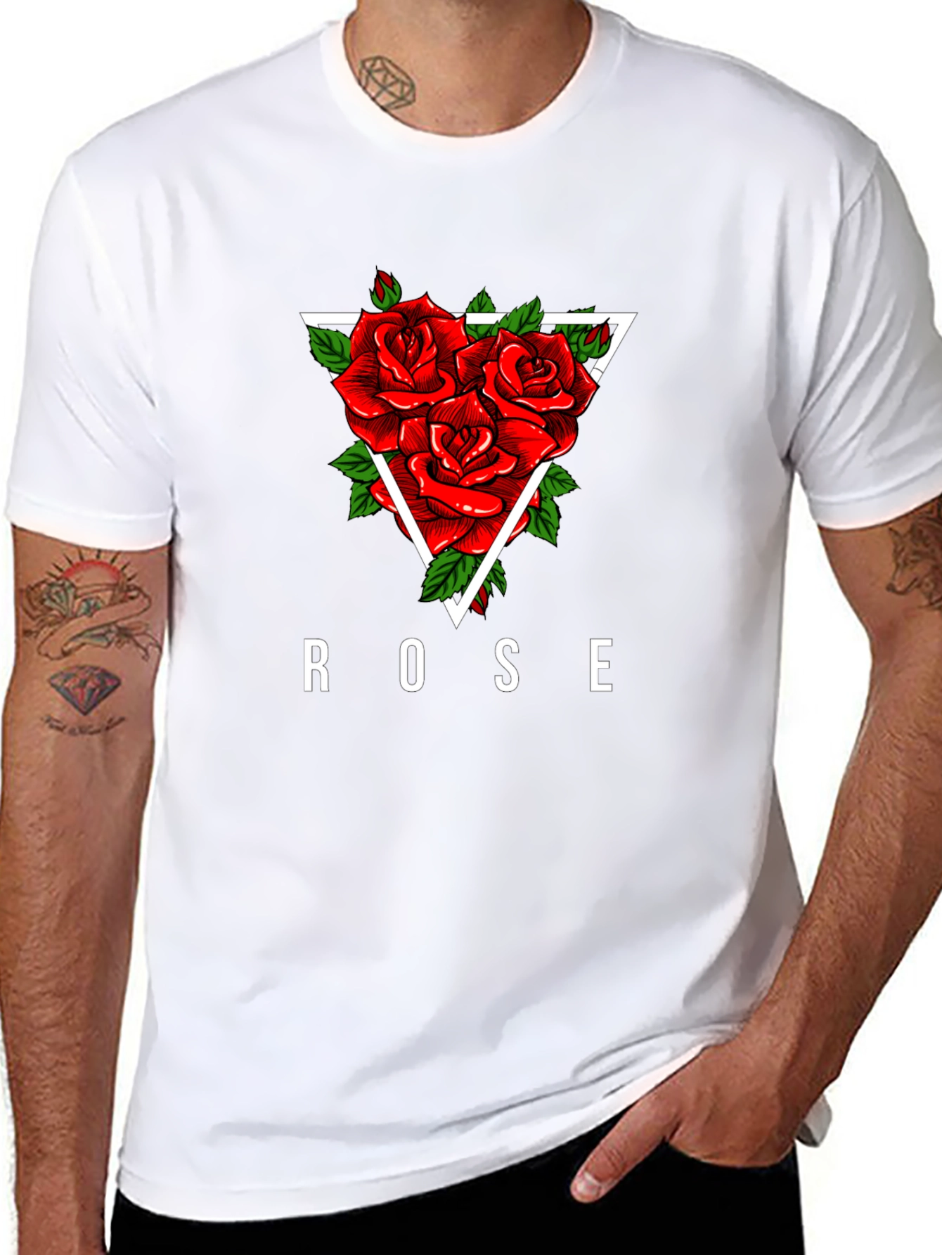 Rose Triangle Graphic Print Black T-Shirt