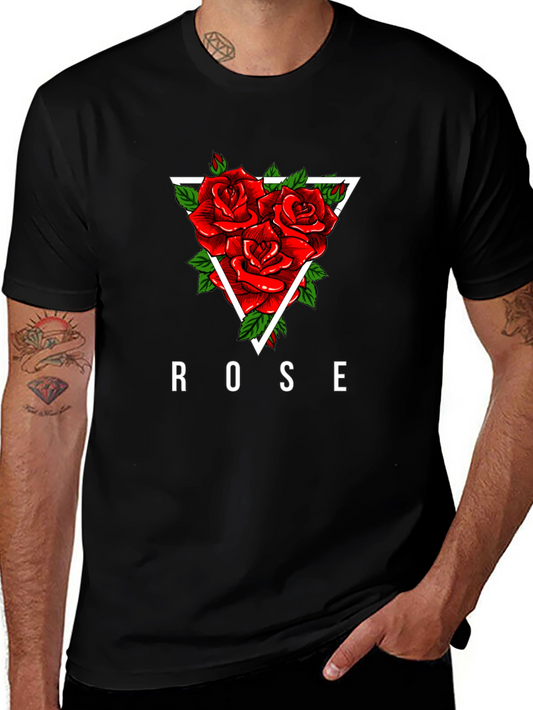 Rose Triangle Graphic Print Black T-Shirt