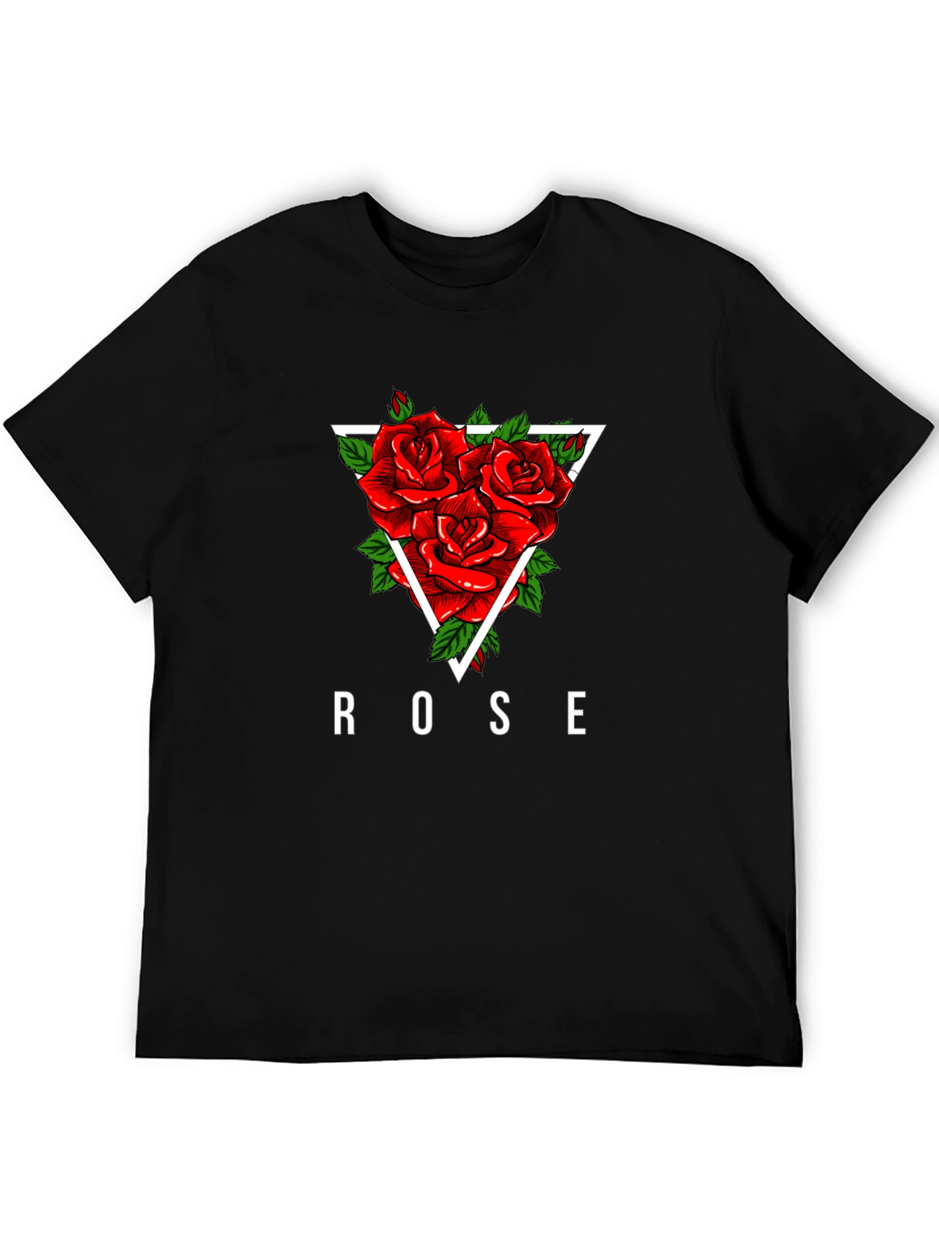 Rose Triangle Graphic Print Black T-Shirt