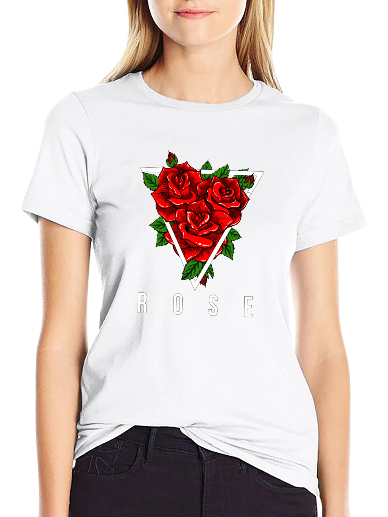 Rose Triangle Graphic Print Black T-Shirt