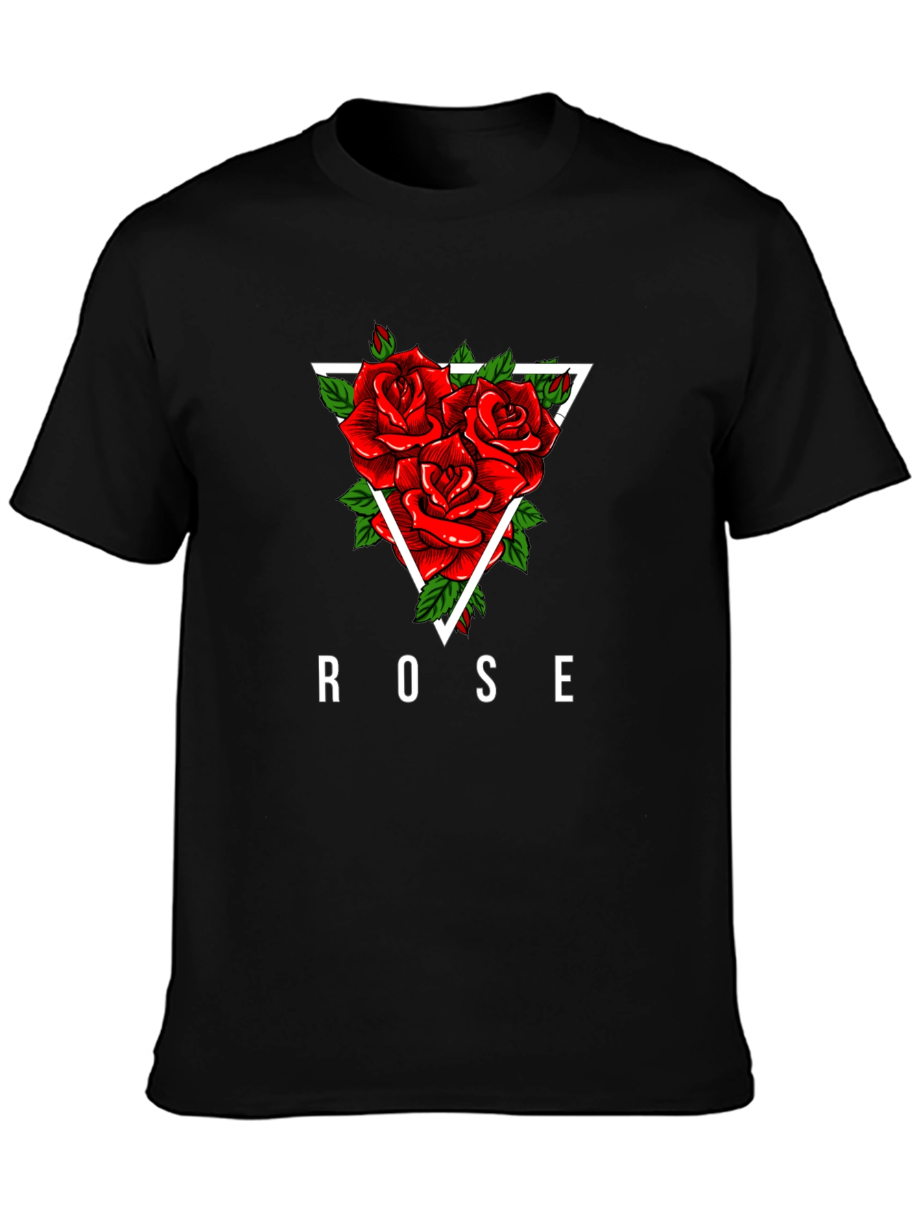 Rose Triangle Graphic Print Black T-Shirt