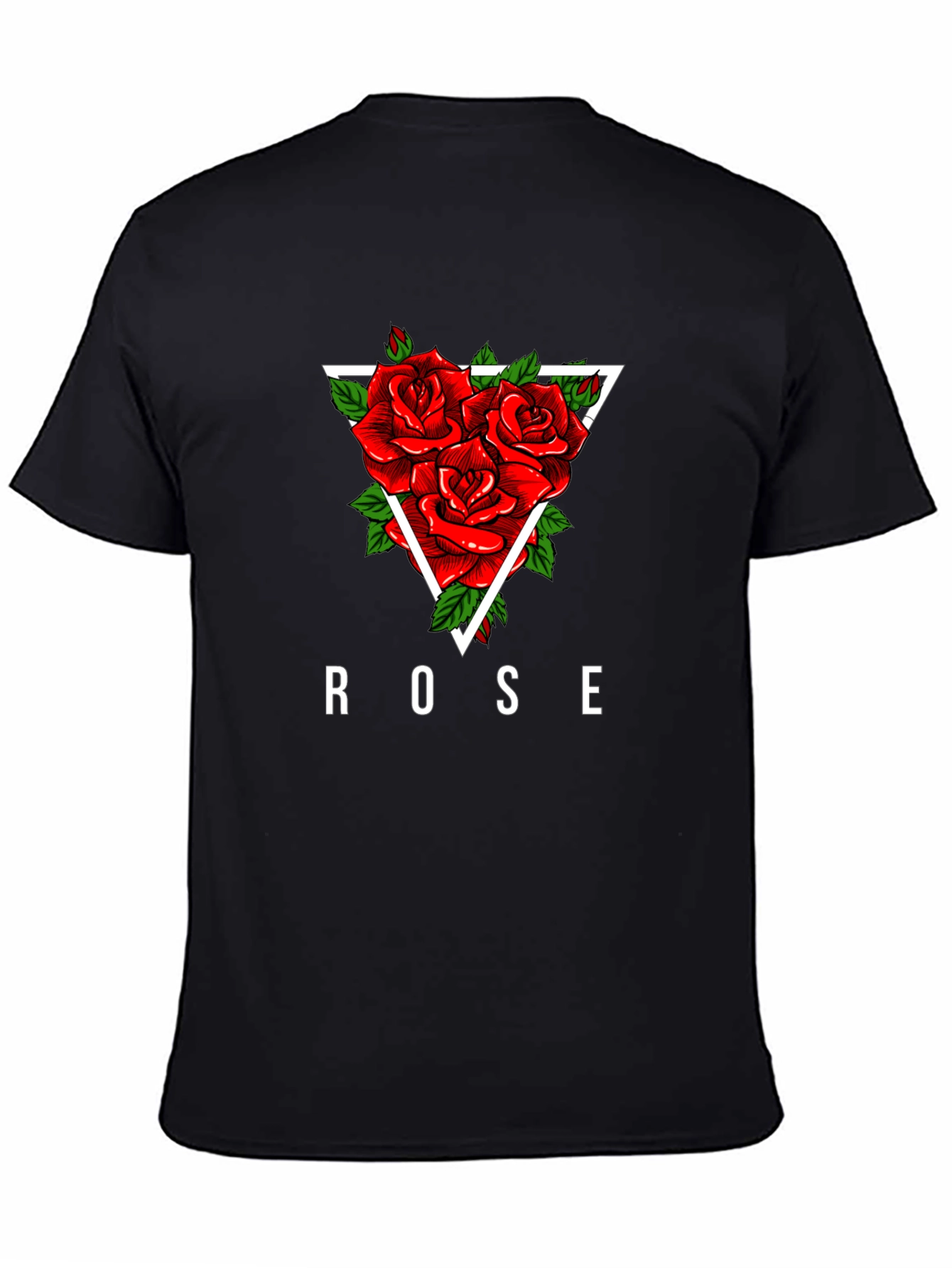 Rose Triangle Graphic Print Black T-Shirt