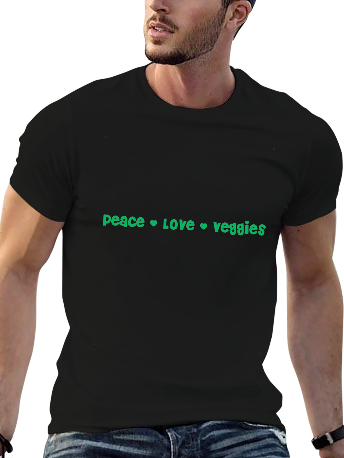 Peace Love Veggies Graphic Tee - Black Cotton T-Shirt