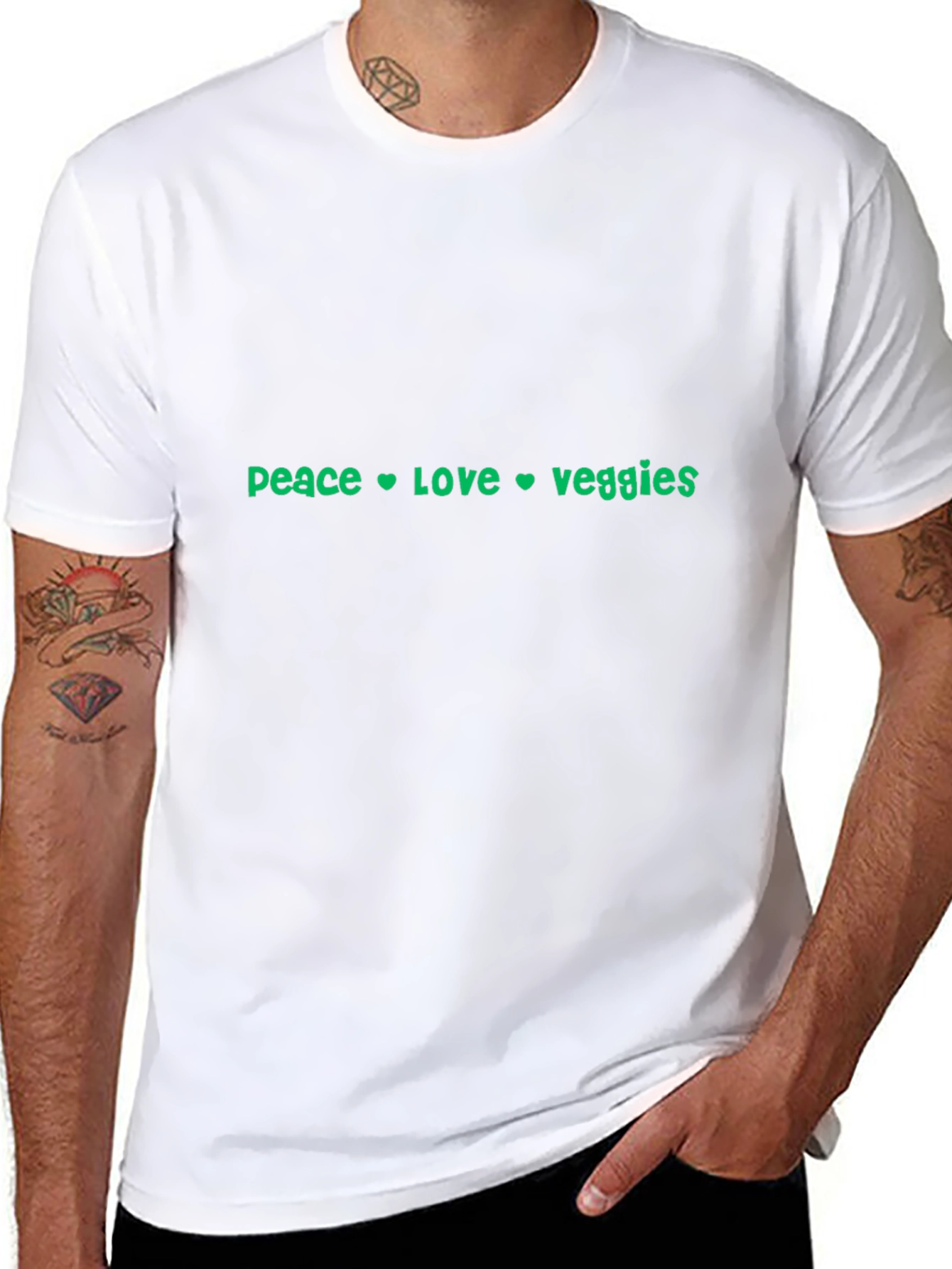 Peace Love Veggies Graphic Tee - Black Cotton T-Shirt