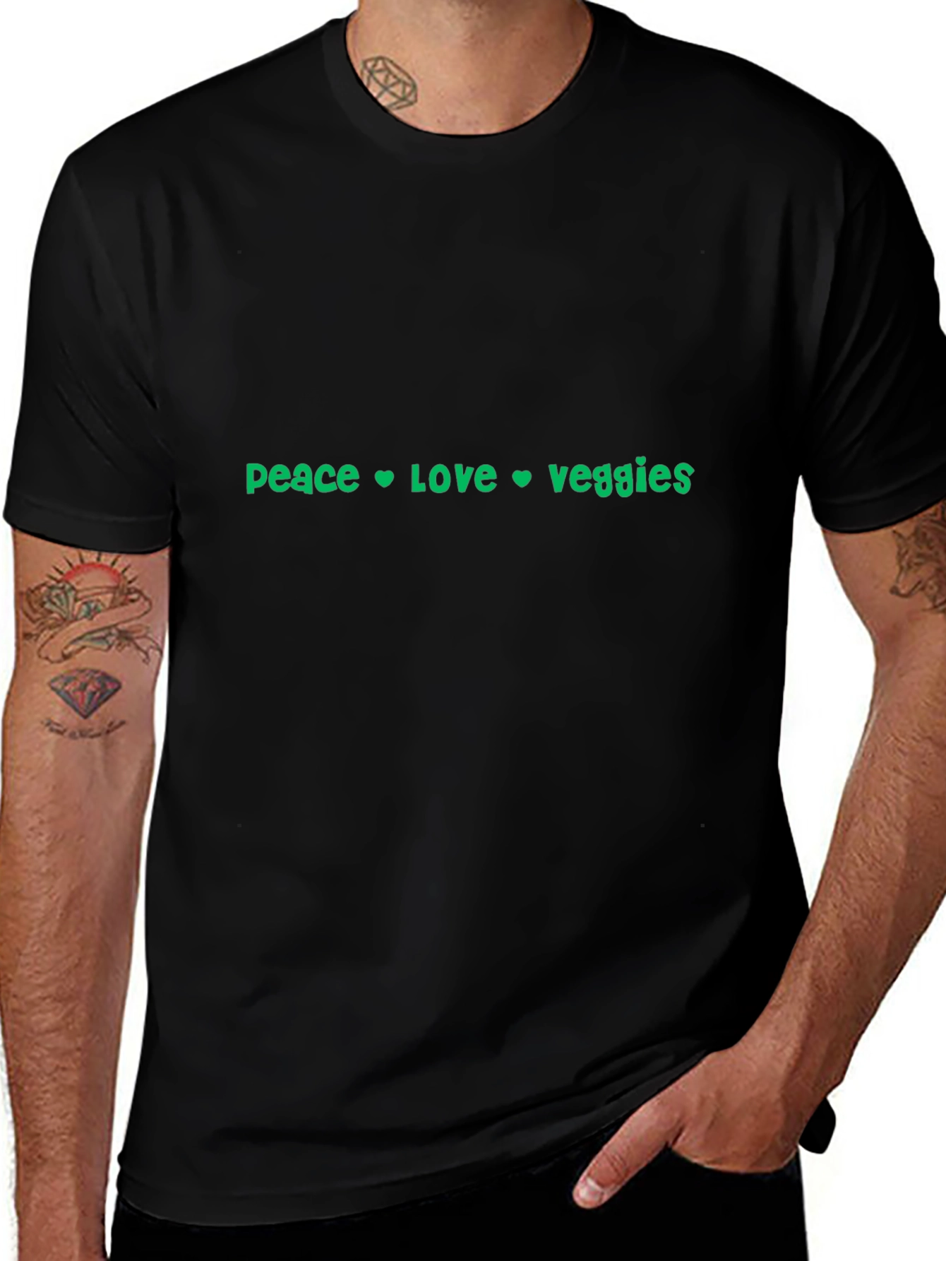 Peace Love Veggies Graphic Tee - Black Cotton T-Shirt