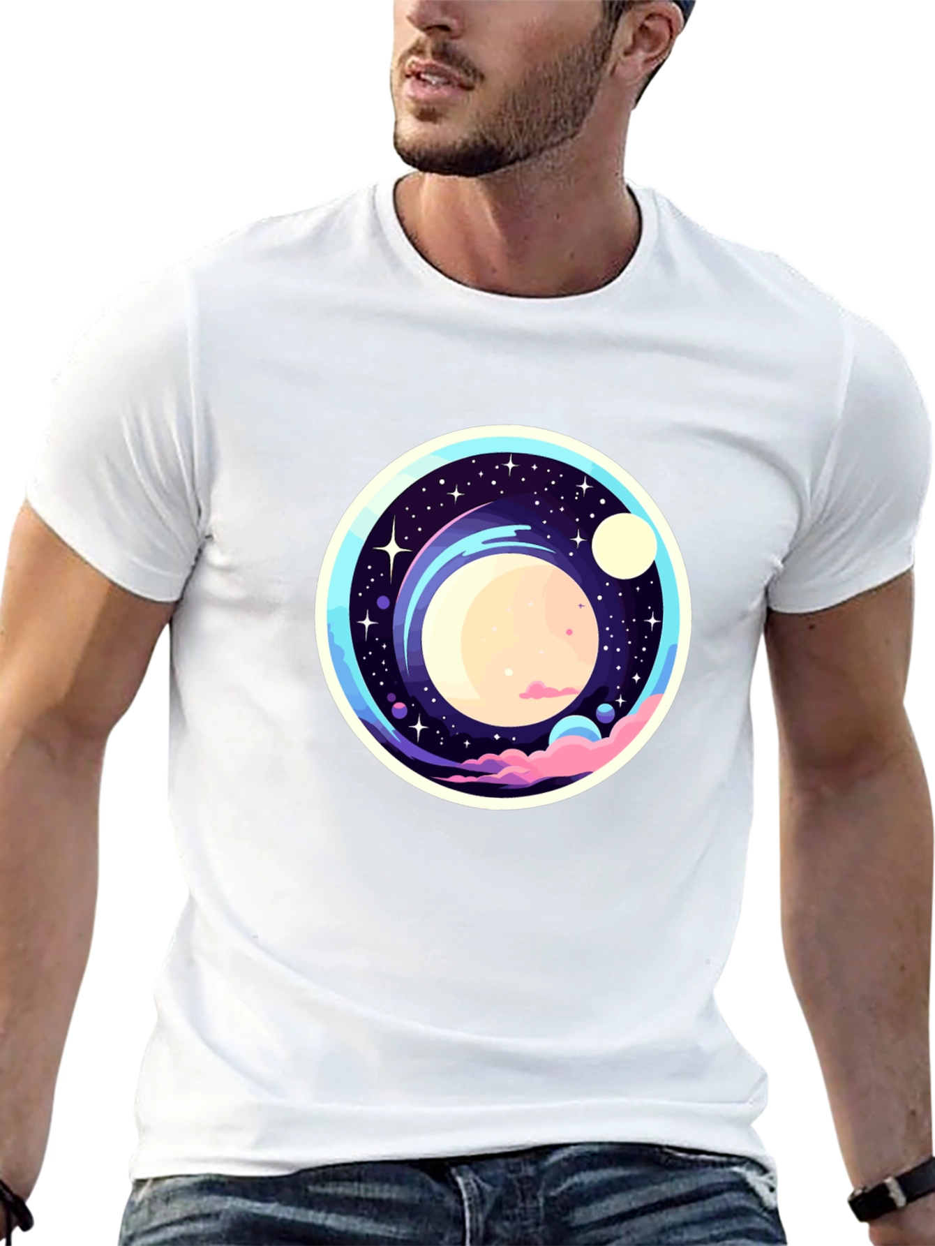 Space-Themed Graphic Print T-Shirt