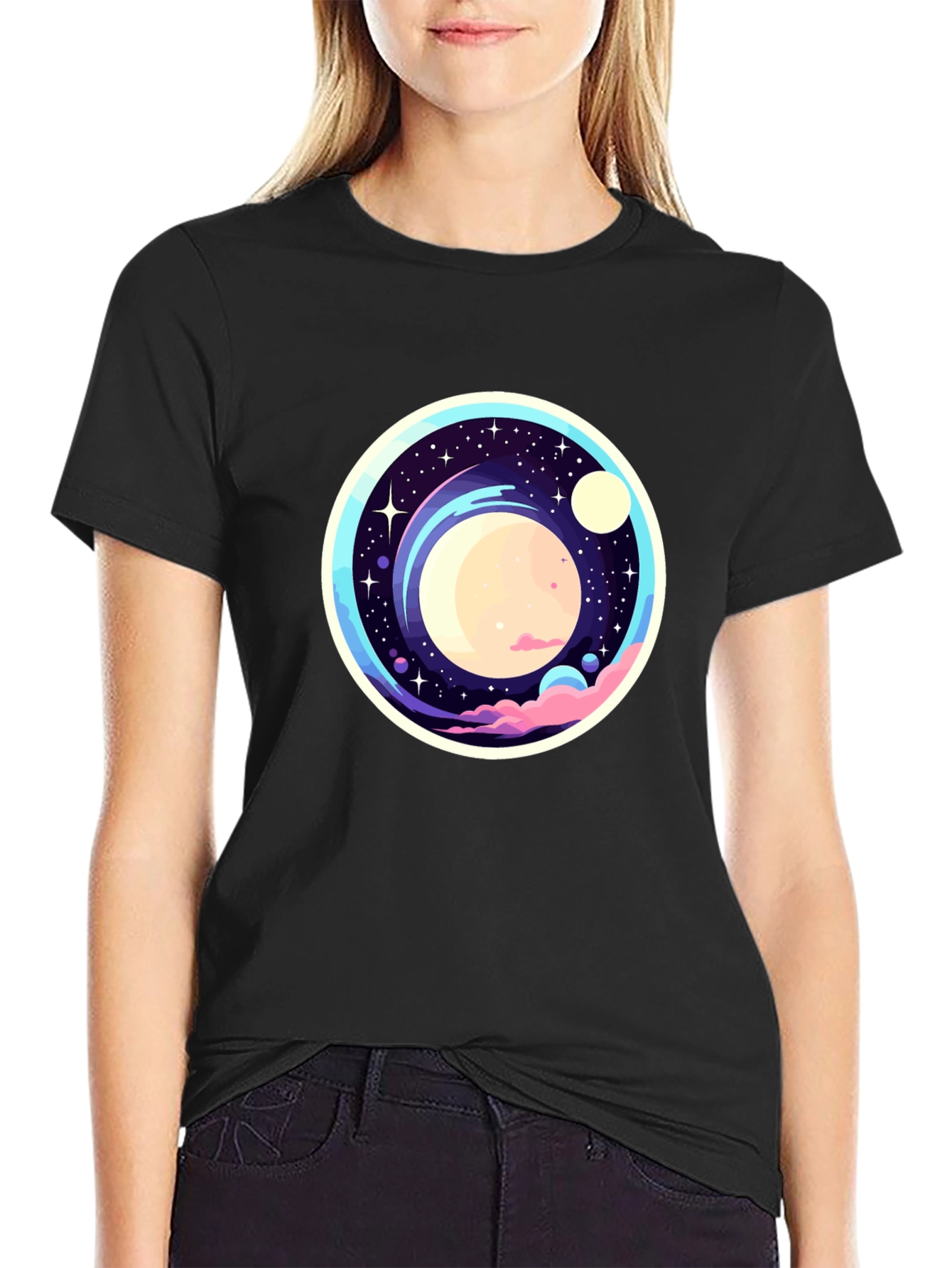 Space-Themed Graphic Print T-Shirt