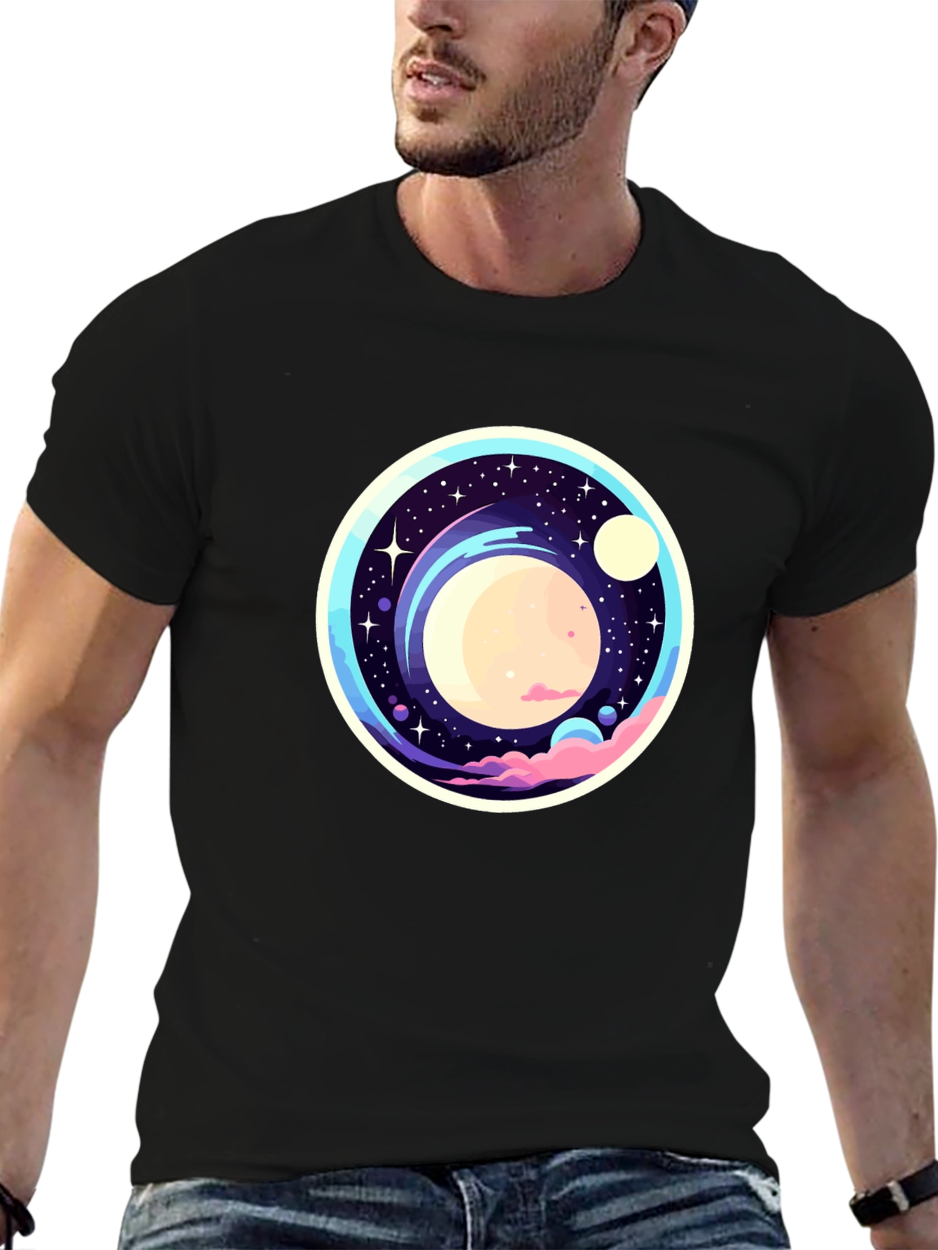 Space-Themed Graphic Print T-Shirt