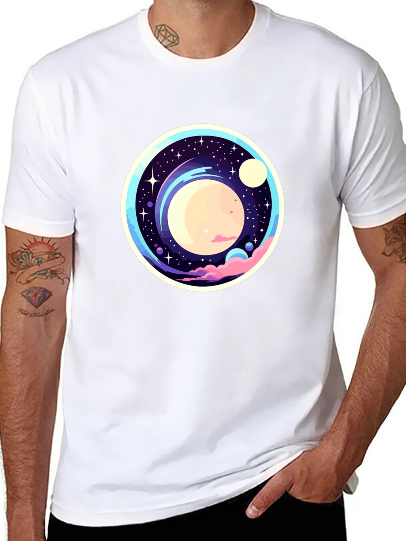 Space-Themed Graphic Print T-Shirt