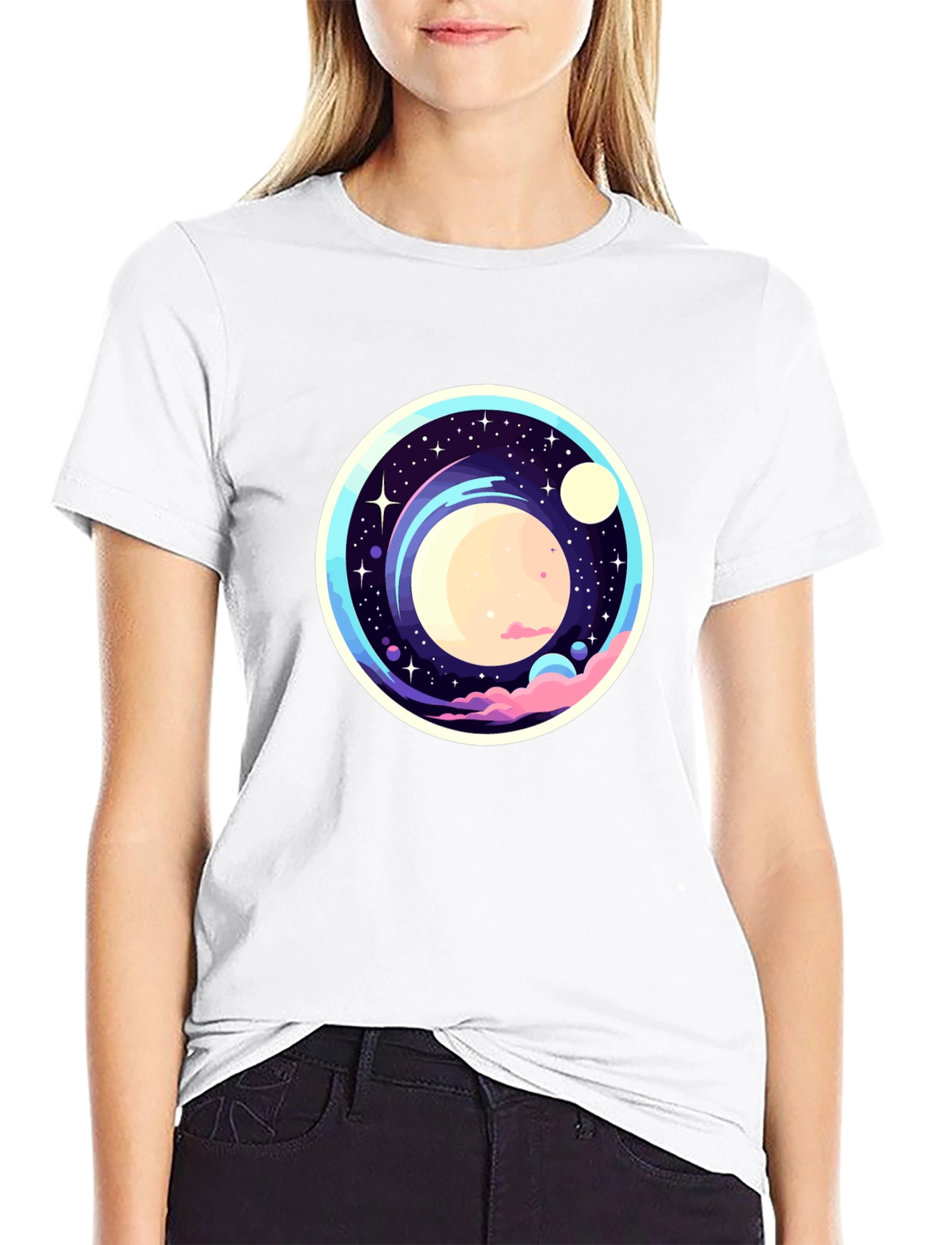 Space-Themed Graphic Print T-Shirt