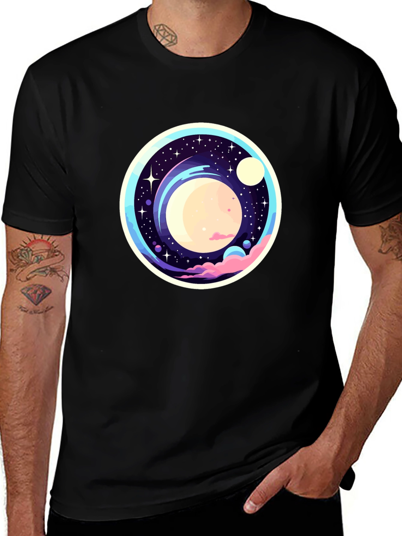 Space-Themed Graphic Print T-Shirt