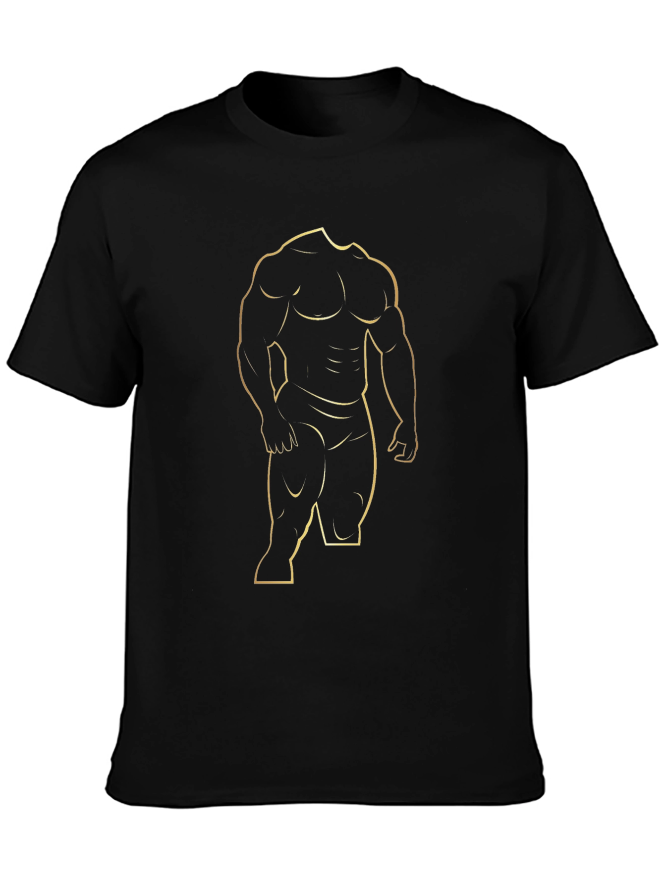 Mens Black T-Shirt with Gold Bodybuilder Design