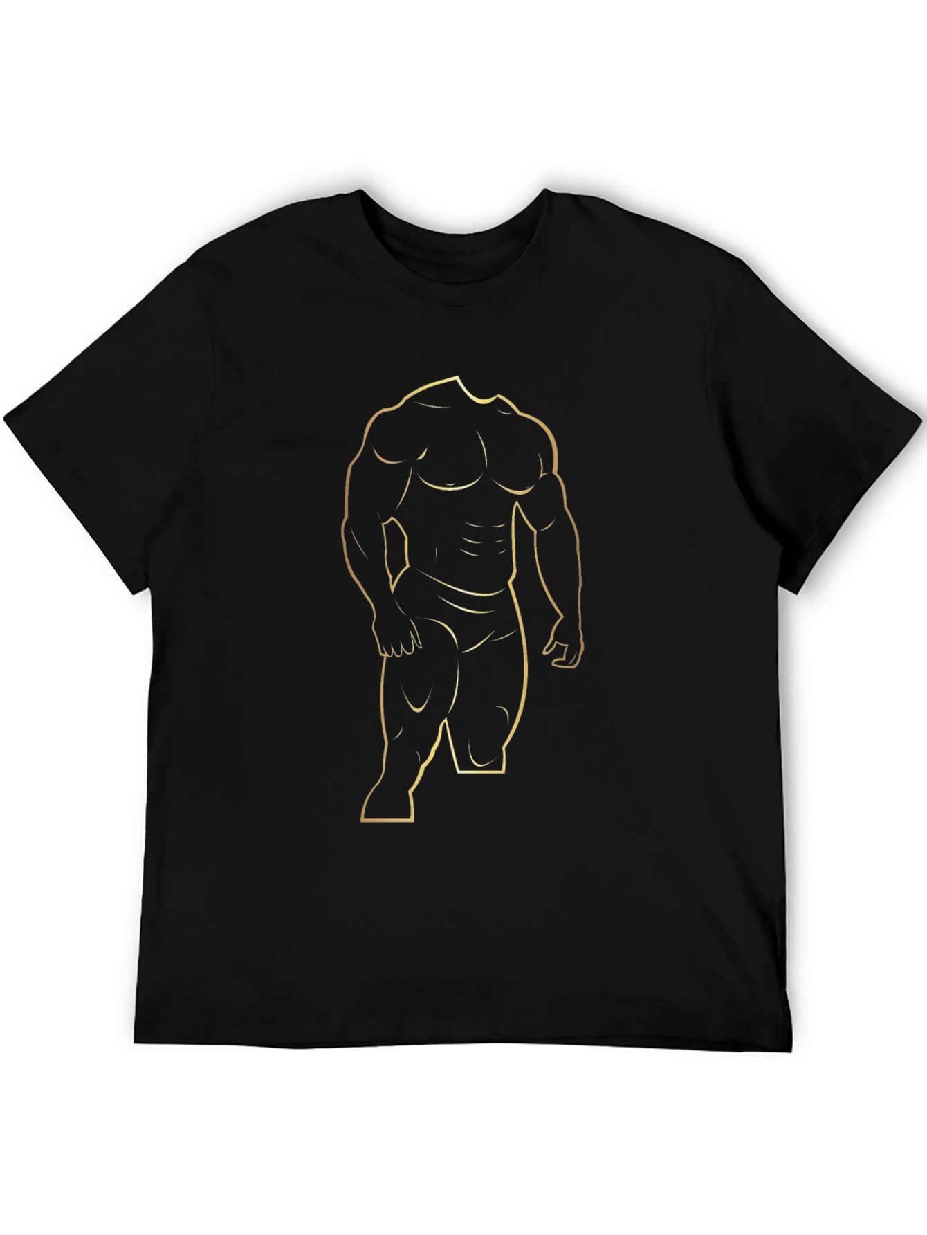 Mens Black T-Shirt with Gold Bodybuilder Design