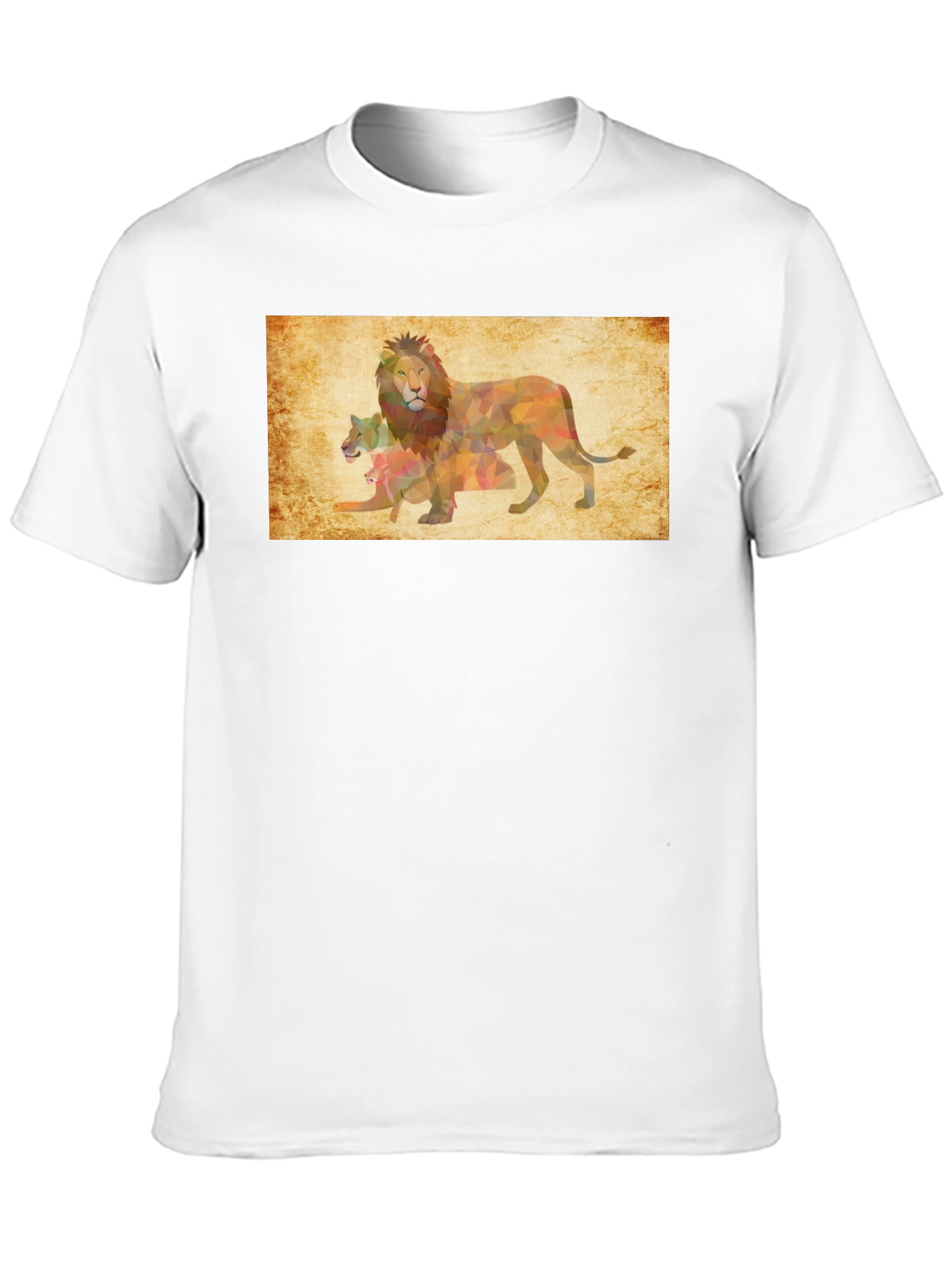 Geometric Lion Family Print Black T-Shirt